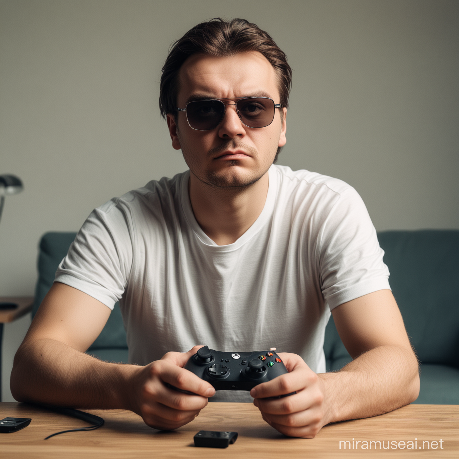 Lonely Man Named Milosz in Sunglasses Playing Xbox