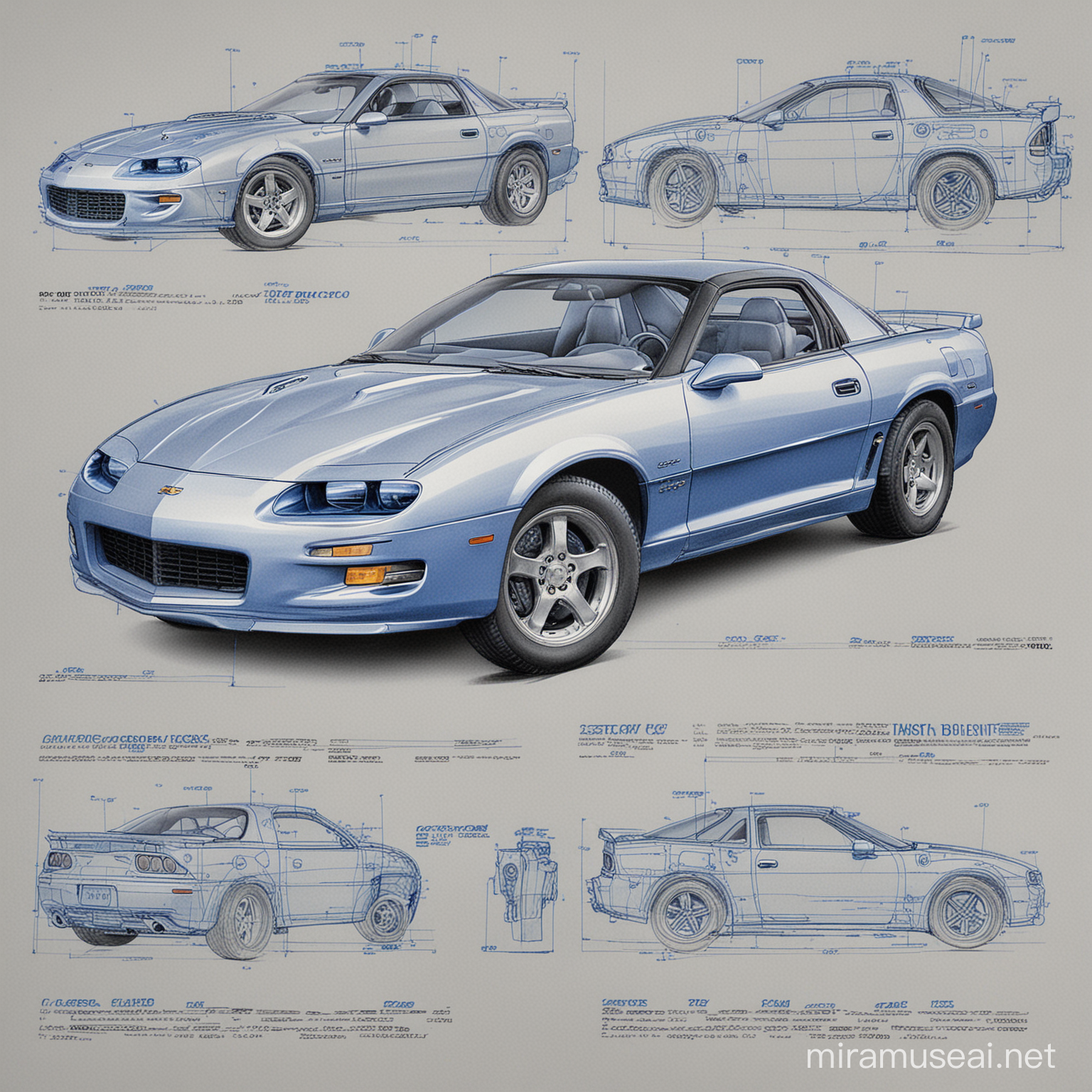 Classic 2002 Z28 Camaro Blueprint Illustration
