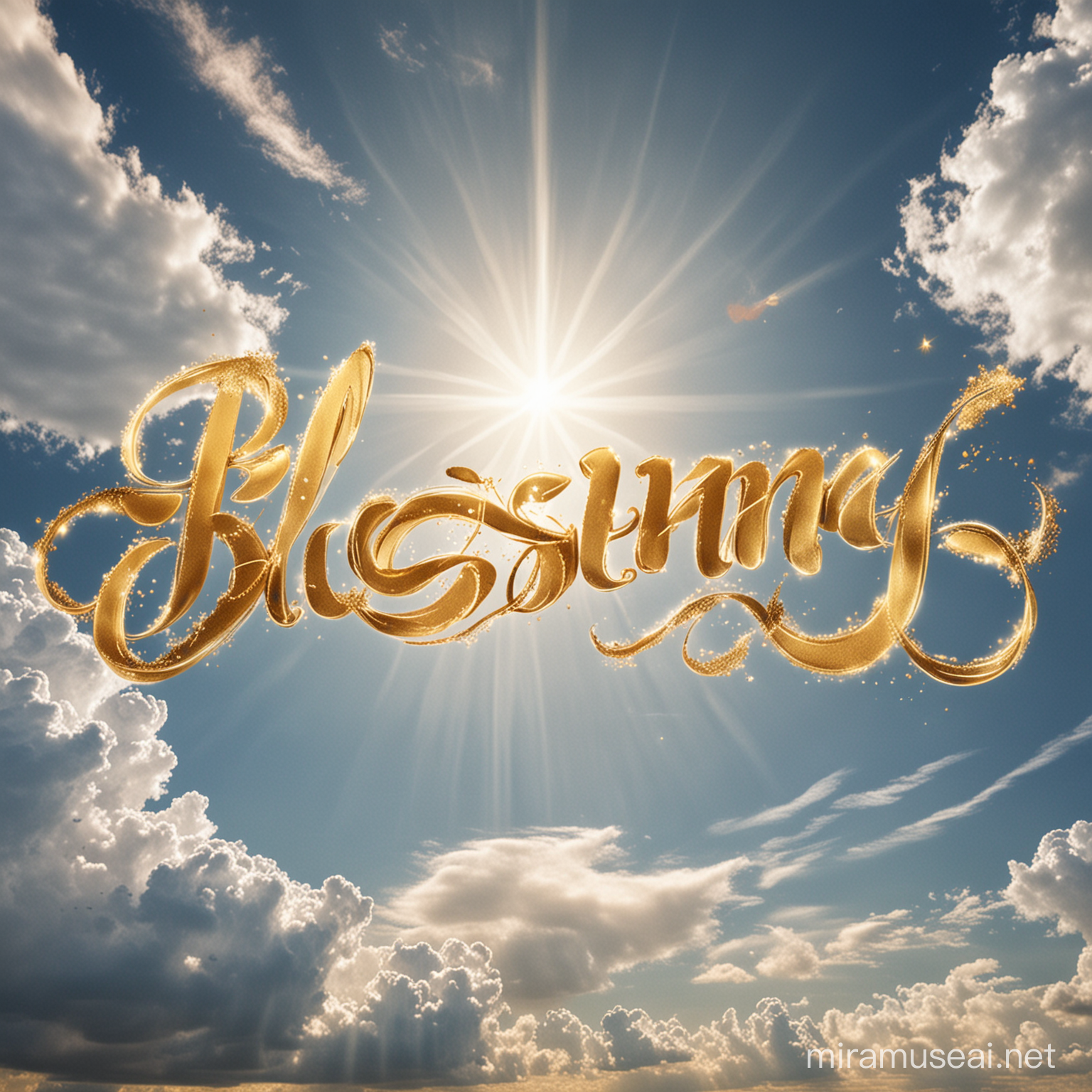 The word BLESSING decorated beautifully with gold handwriting in the sky