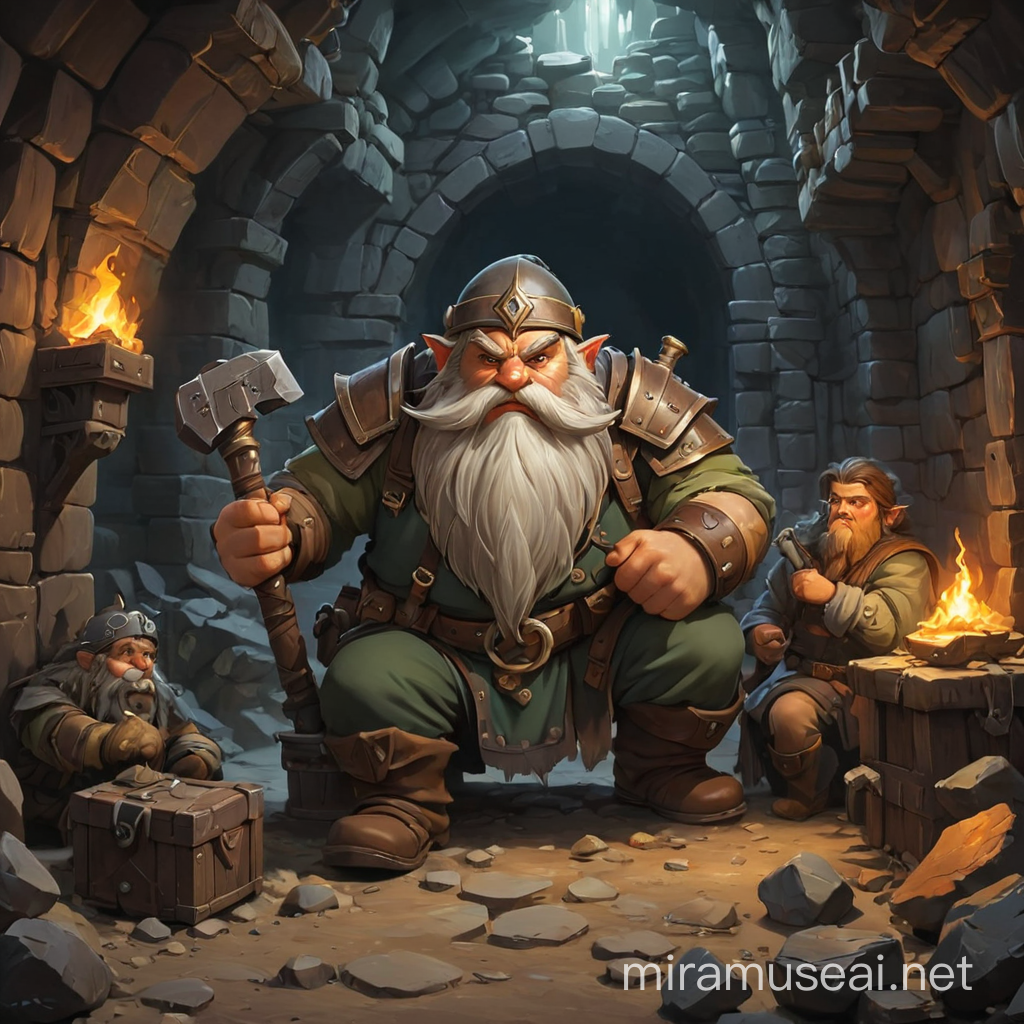Fantasy Adventure Exploring the Dwarf Mine with Dragons