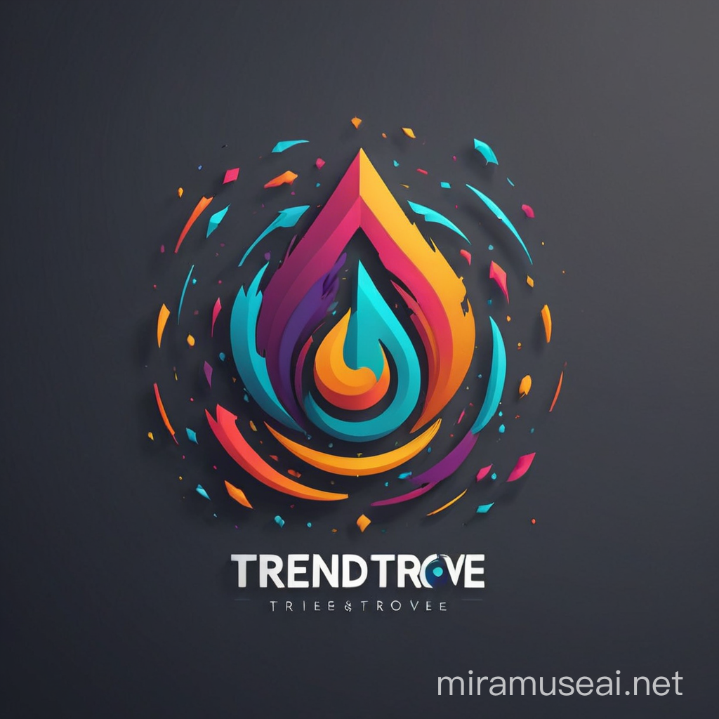 Create a logo for TrendTrove.anar36.com. The logo should incorporate elements that represent trends, such as arrows, speech bubbles, or abstract shapes. Use vibrant colors and modern typography to convey the brand's dynamism and trendiness. Ensure that the logo is visually striking and memorable, suitable for use on both digital and print media.