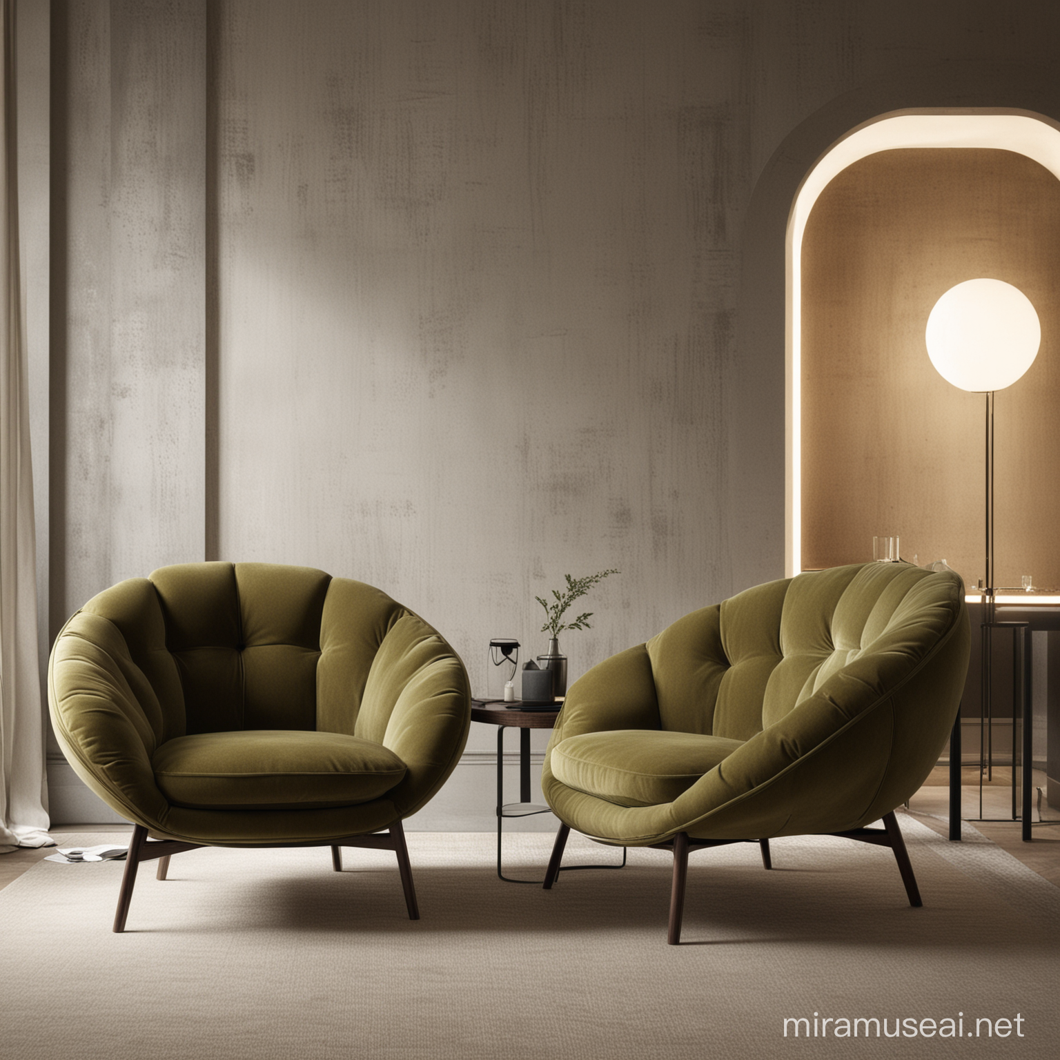 Organic Armchair Designs Set of Three Unique Black Olive Furniture Pieces