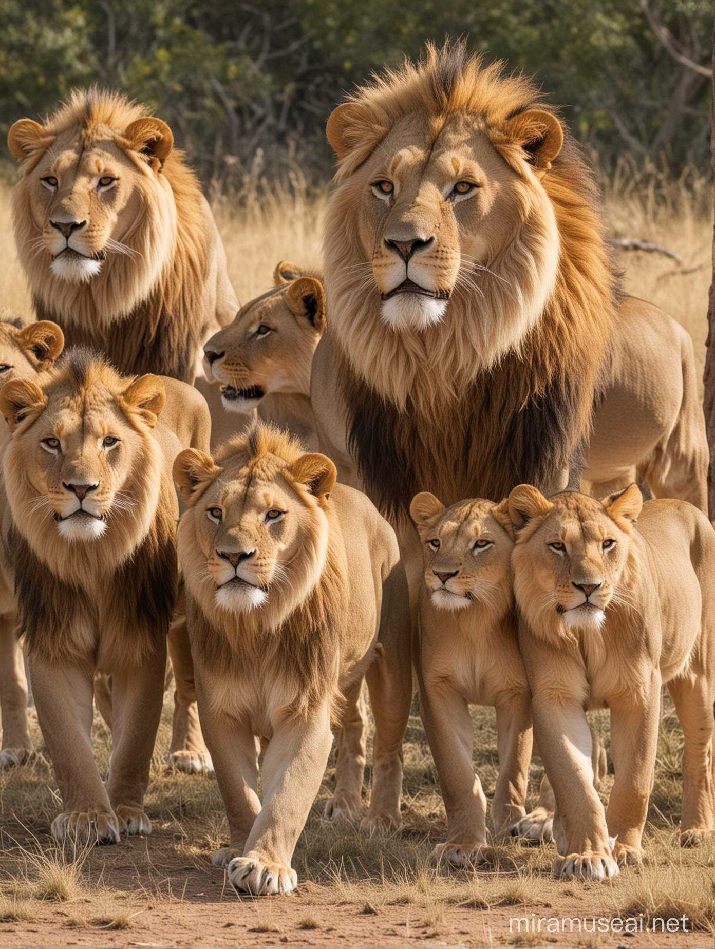 Majestic Pride of Lions Roaming the African Savannah
