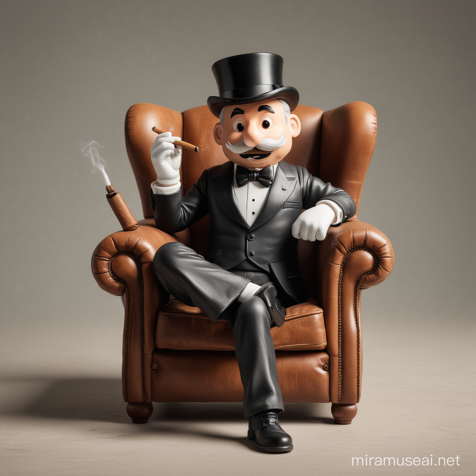 Mr Monopoly Relaxing in Armchair with Cigar