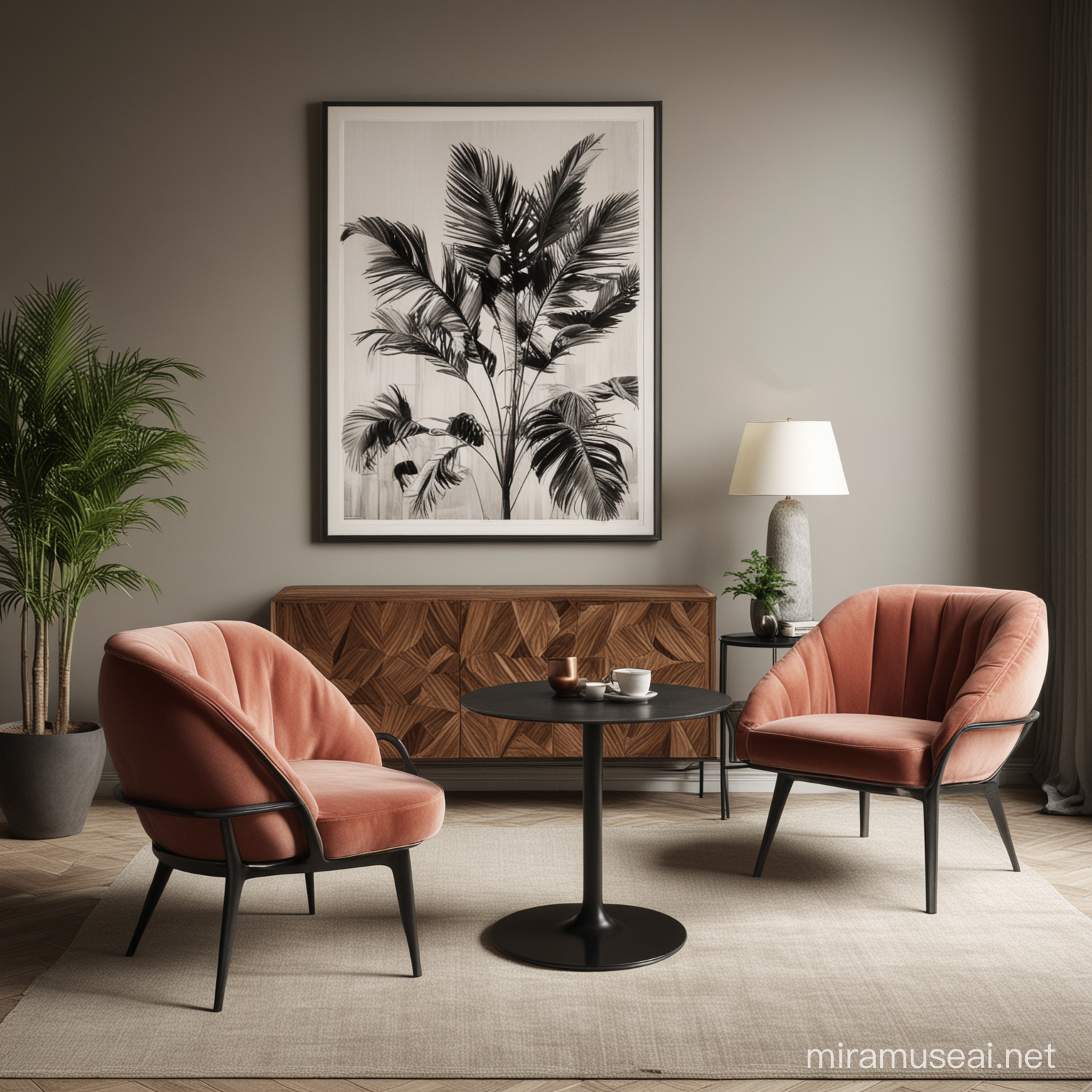 Organic Armchair Design Visualizing Modern Home Decor with Black Armchair and Caf Table