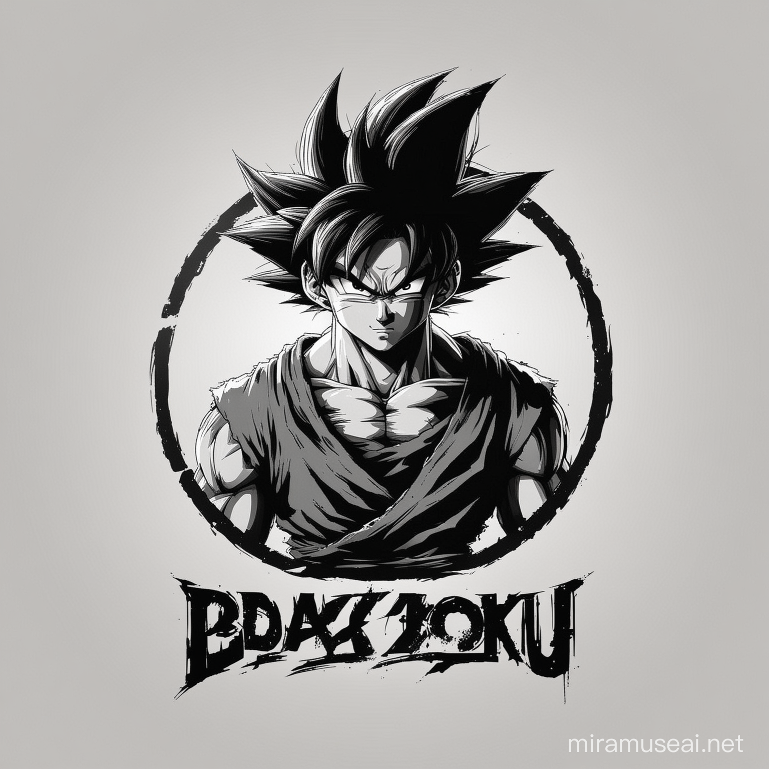 White background, black goku, logo