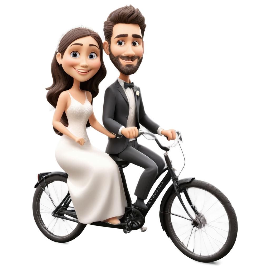 wedding couple bike caricature