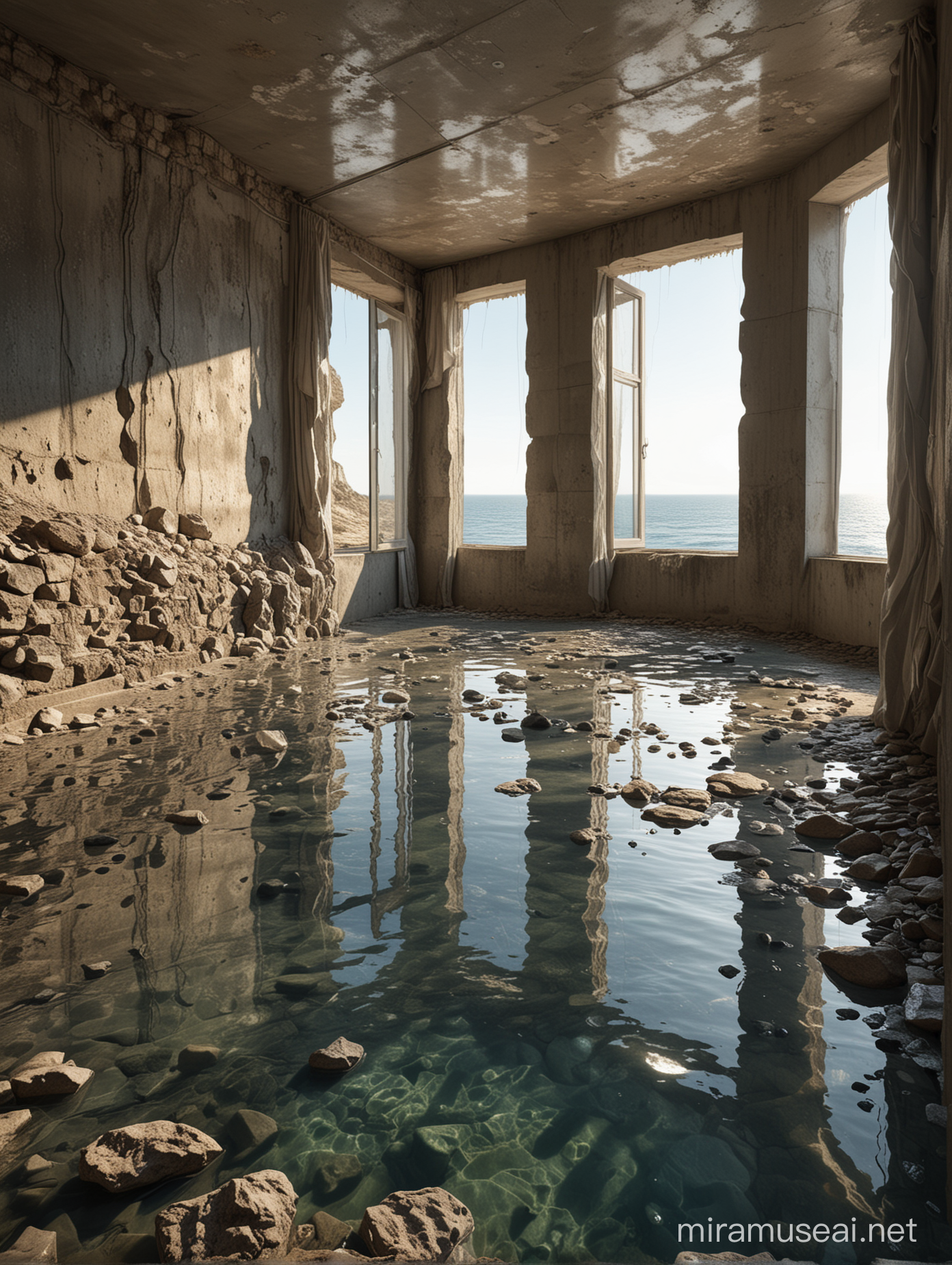 Abandoned Waterworld Sunlit Cliffs and Mysterious Depths