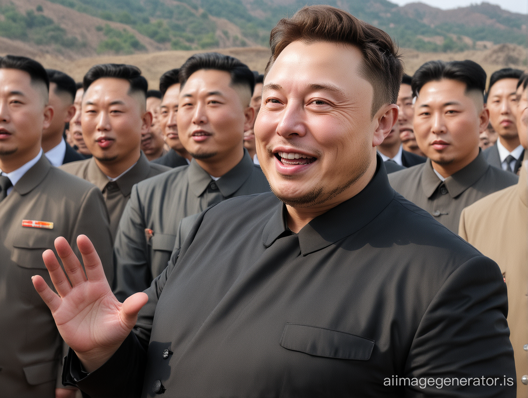 Илон маск парвитель Северной Кореи с прической как у Ким Чен Ына приветствует свой народ