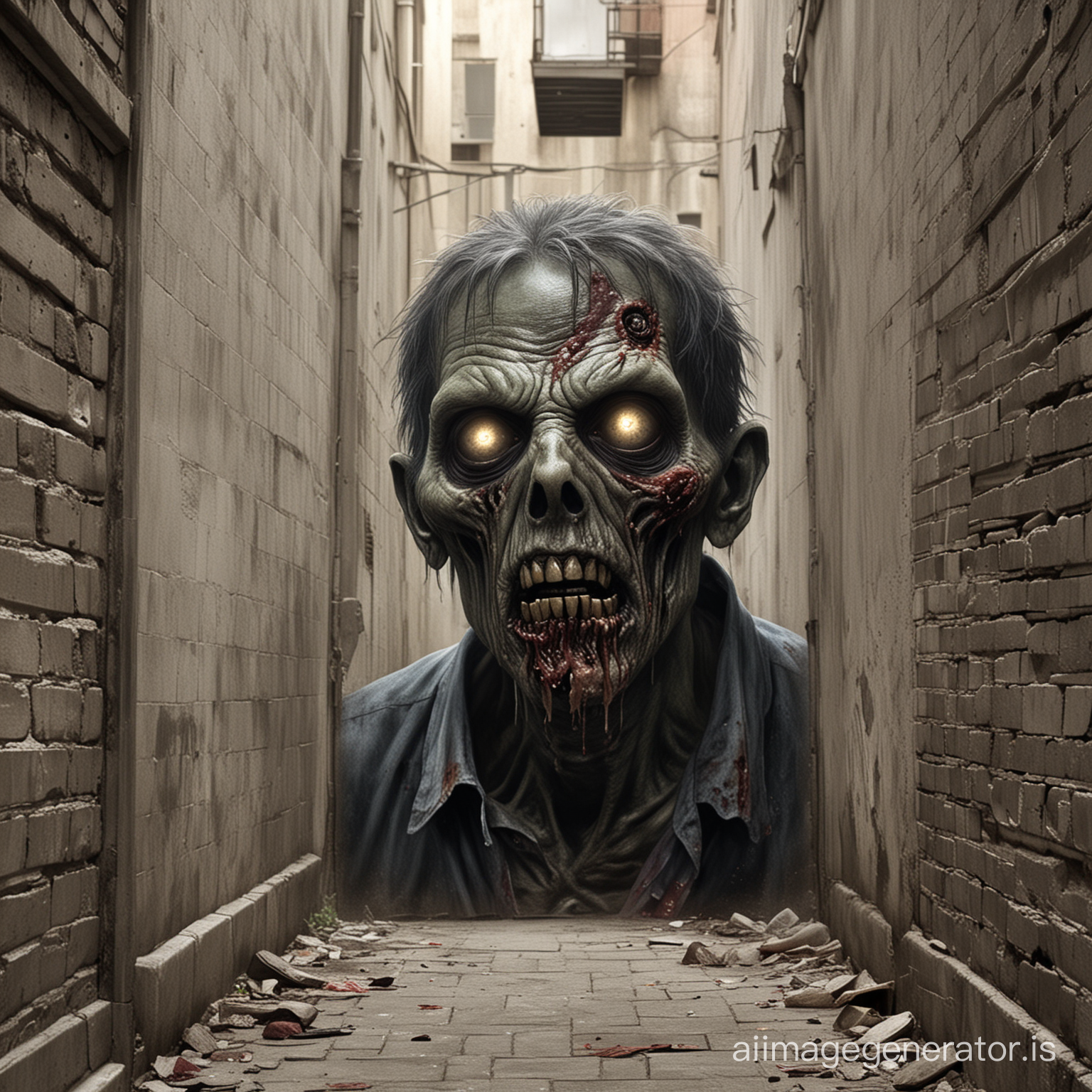 draw a picture of a zombie who has spotted you from an alley