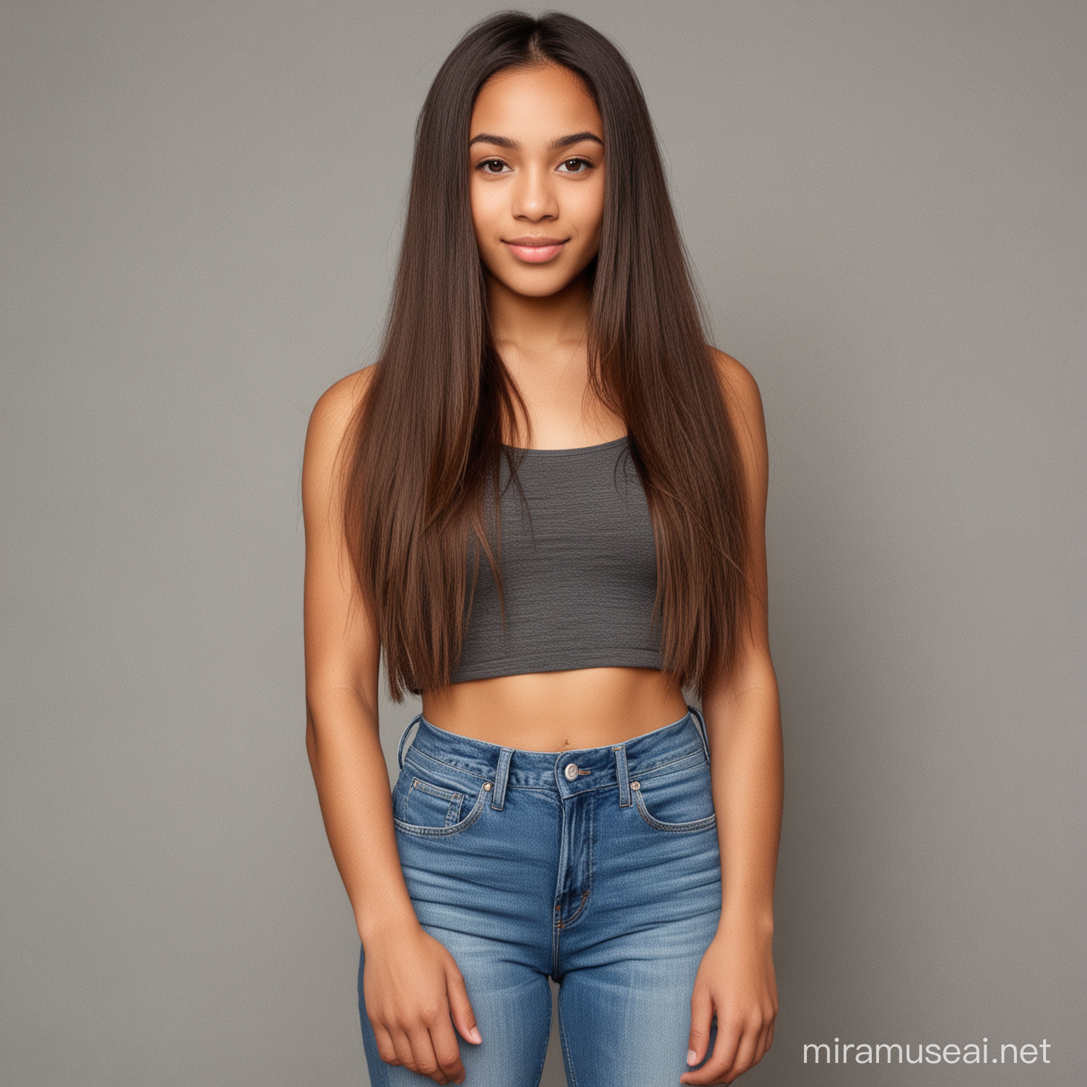 Teenage Mixed Race Girl with Straight Hair Youthful Portrait