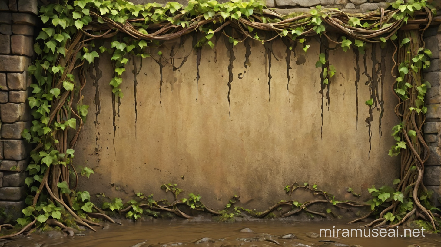 Medieval Rustic Background with Dripping Vines and Mud