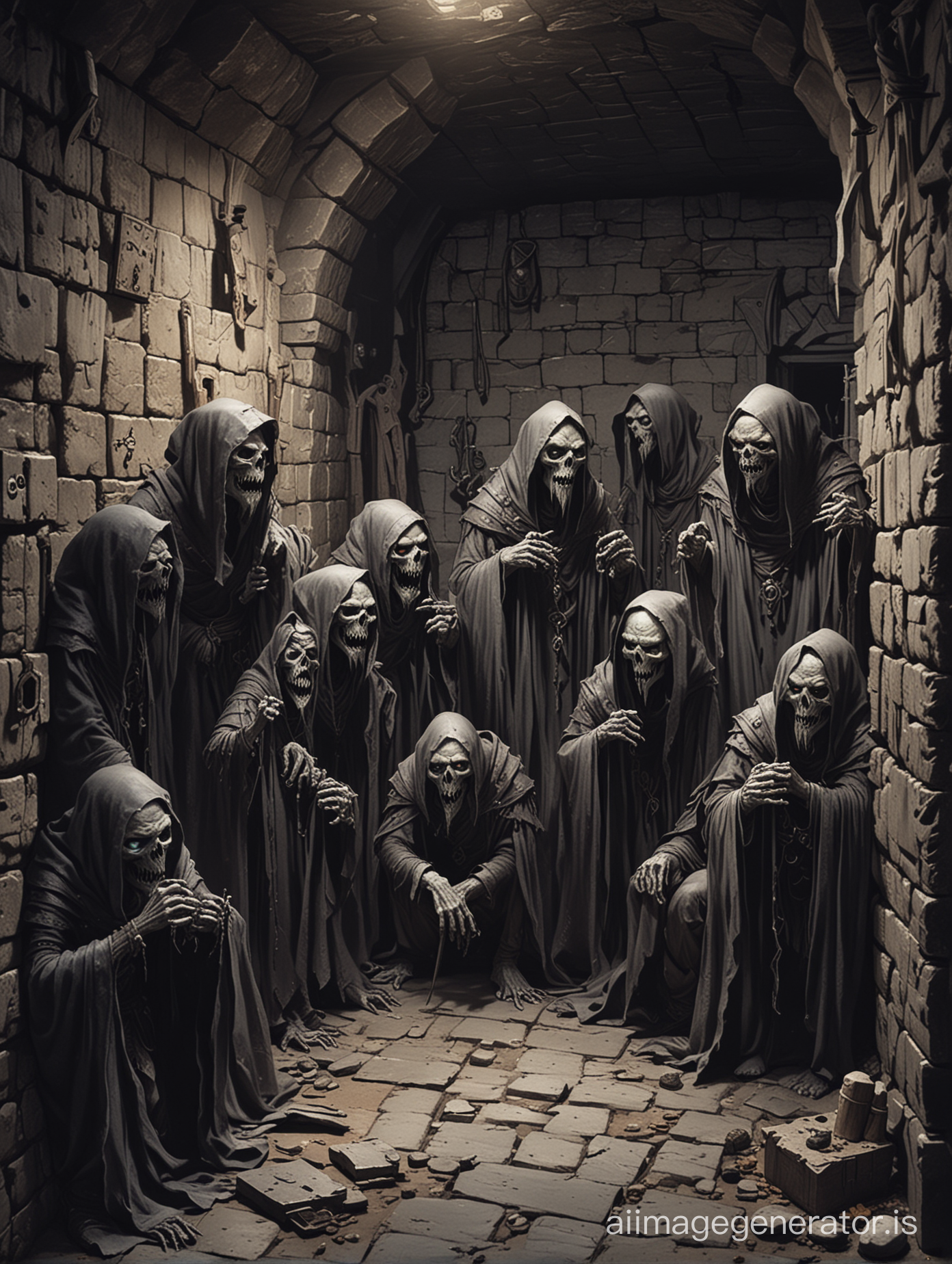 DnD type ghouls hiding in a dungeon room