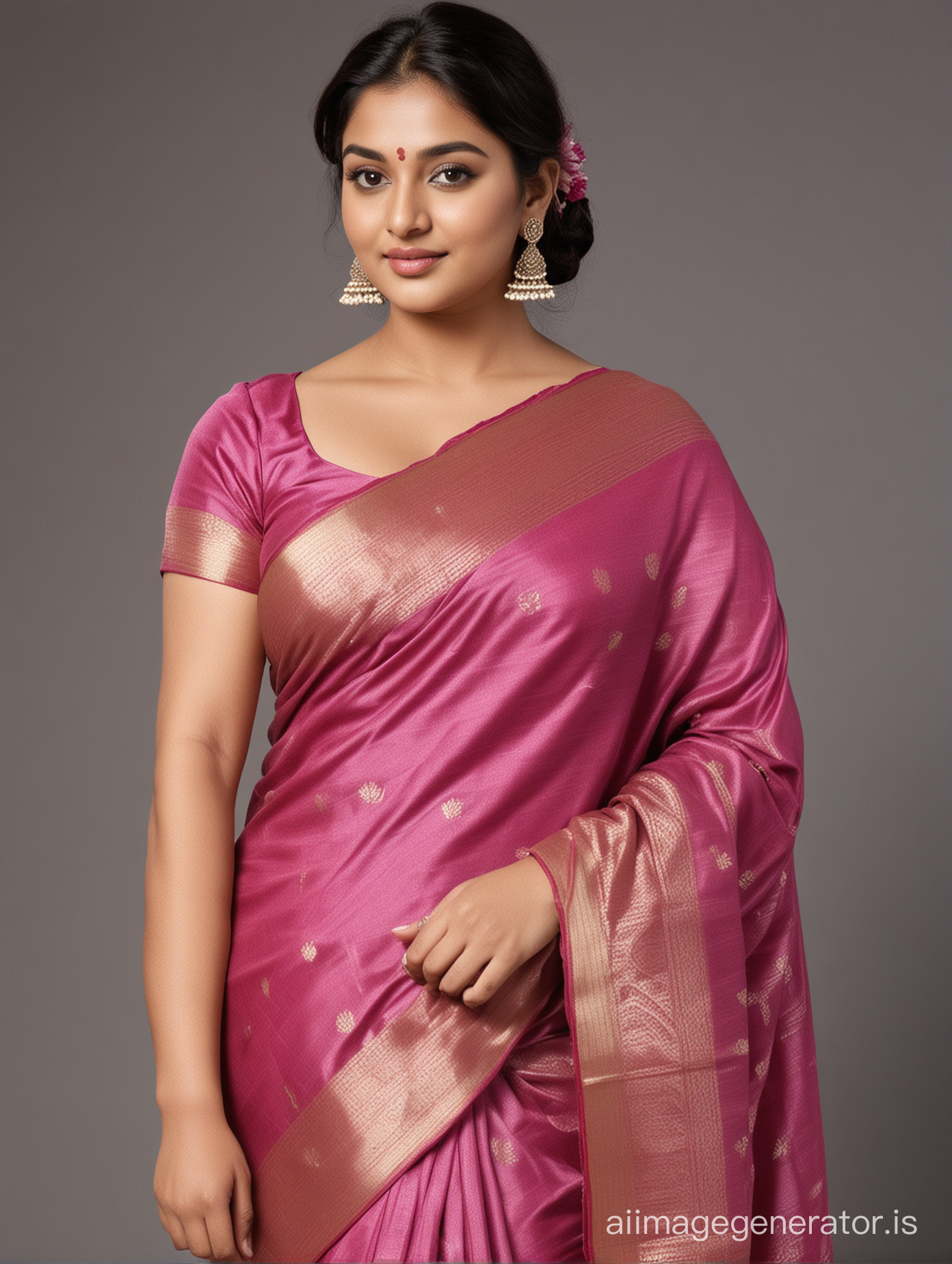 Beautiful indian plus size women in silk saree