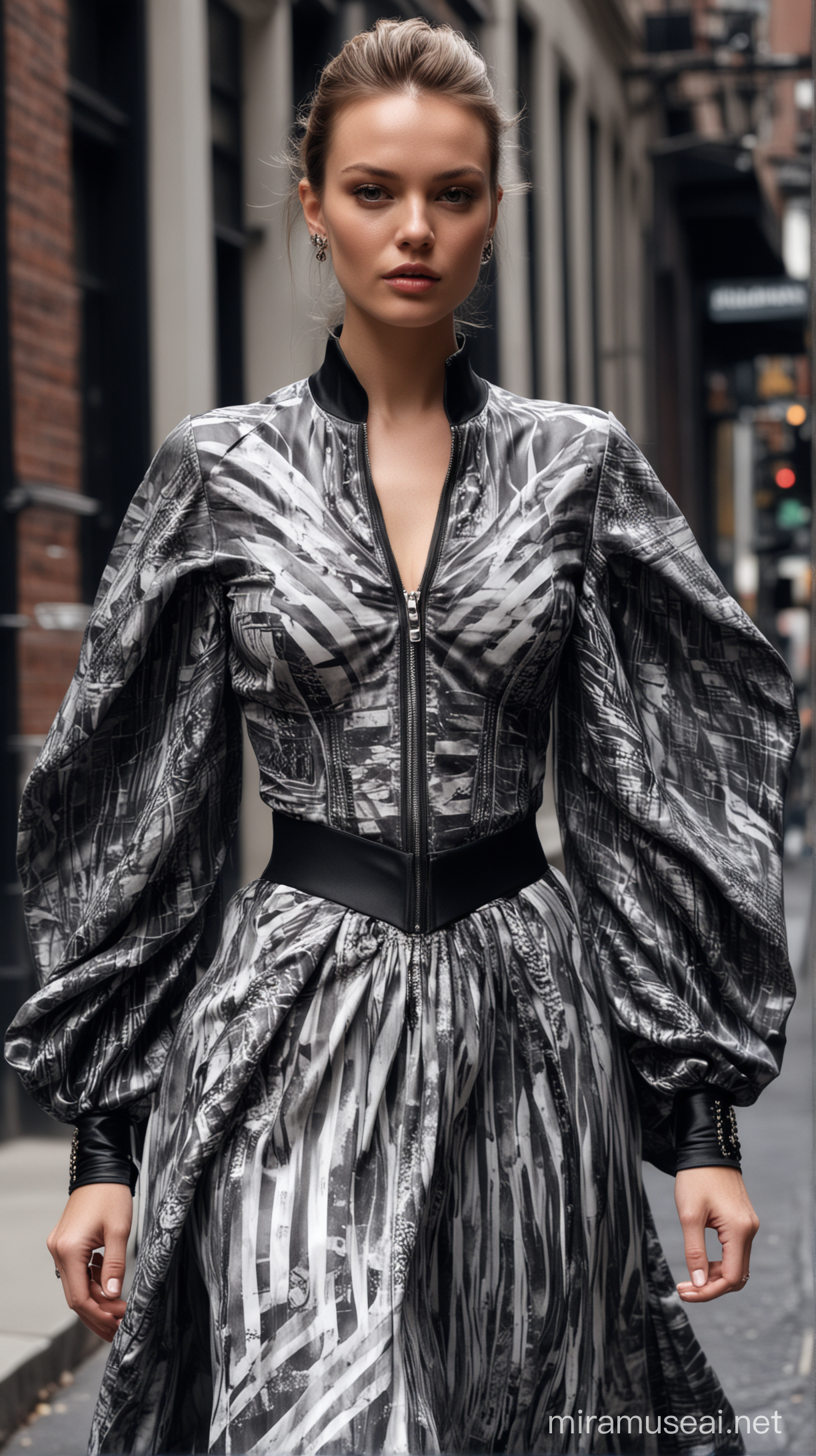 Fashion Model Strutting in NYC HyperRealistic Alexander McQueen Style