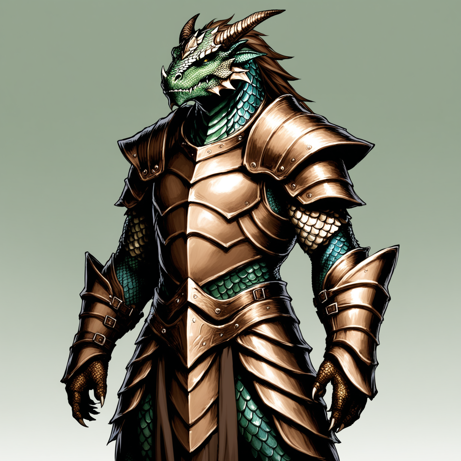 Dragonborn Male with Bronze Scales Standing Proudly