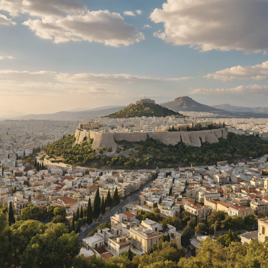 Vibrant Sunset over the Historic Cityscape of Athens Greece