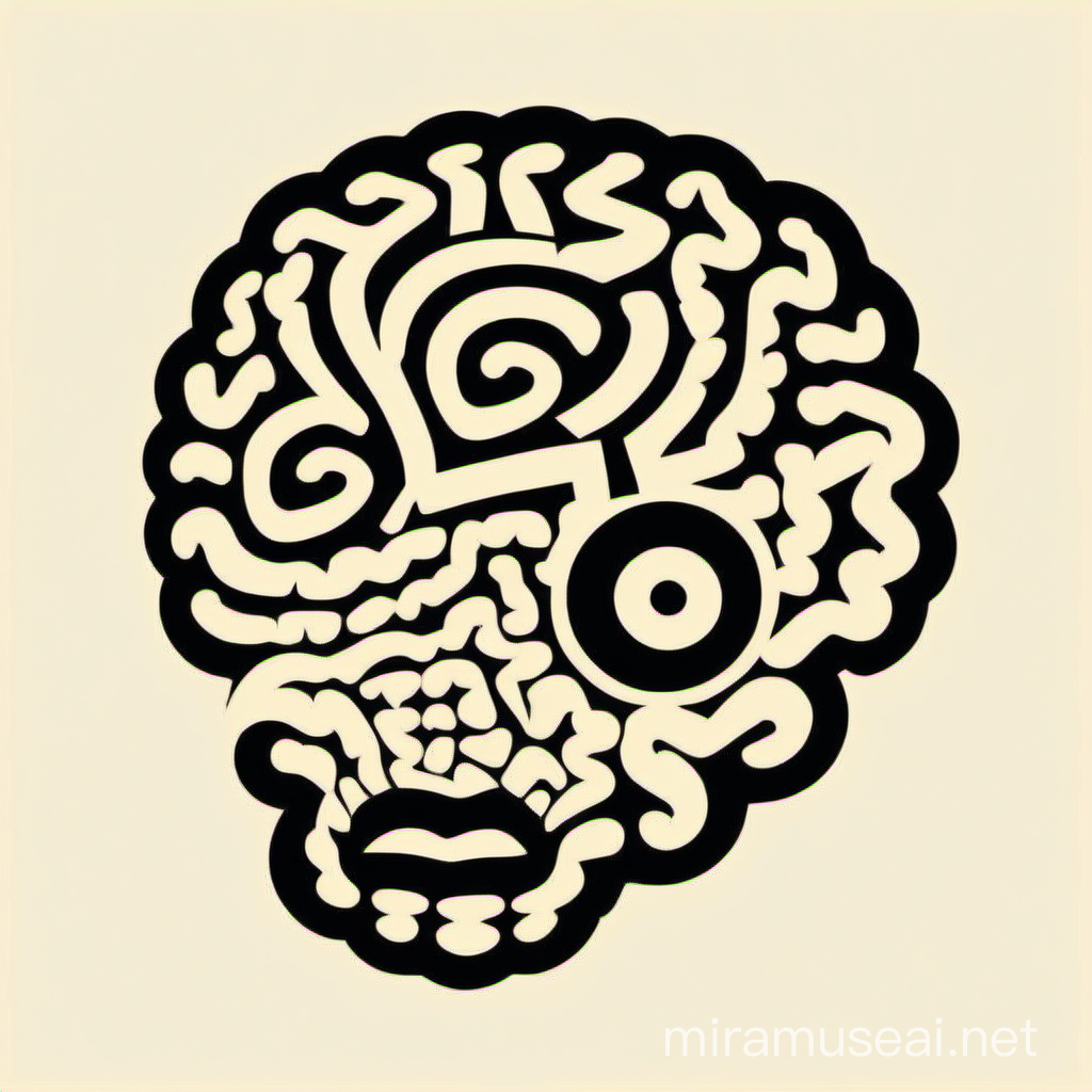 Whimsical African Folk Art Brain Vector Logo