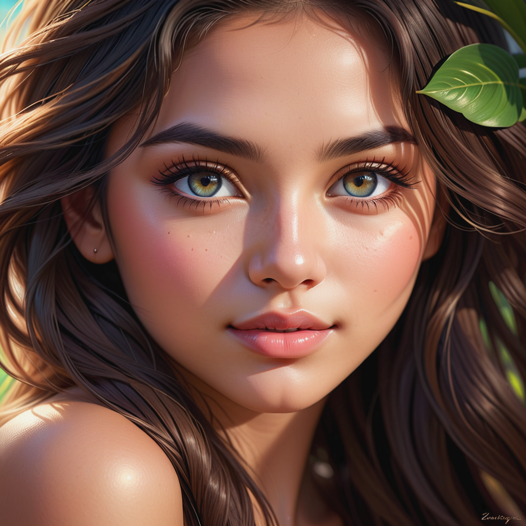 beautiful detailed eyes, beautiful detailed lips, extremely detailed Hawaiian face, long eyelashes, soft and glowing skin, flowing hair, serene expression, gentle smile, vibrant colors, realistic lighting, fine brush strokes, intricate details, high-resolution, lifelike textures, stunning background, ethereal atmosphere.

