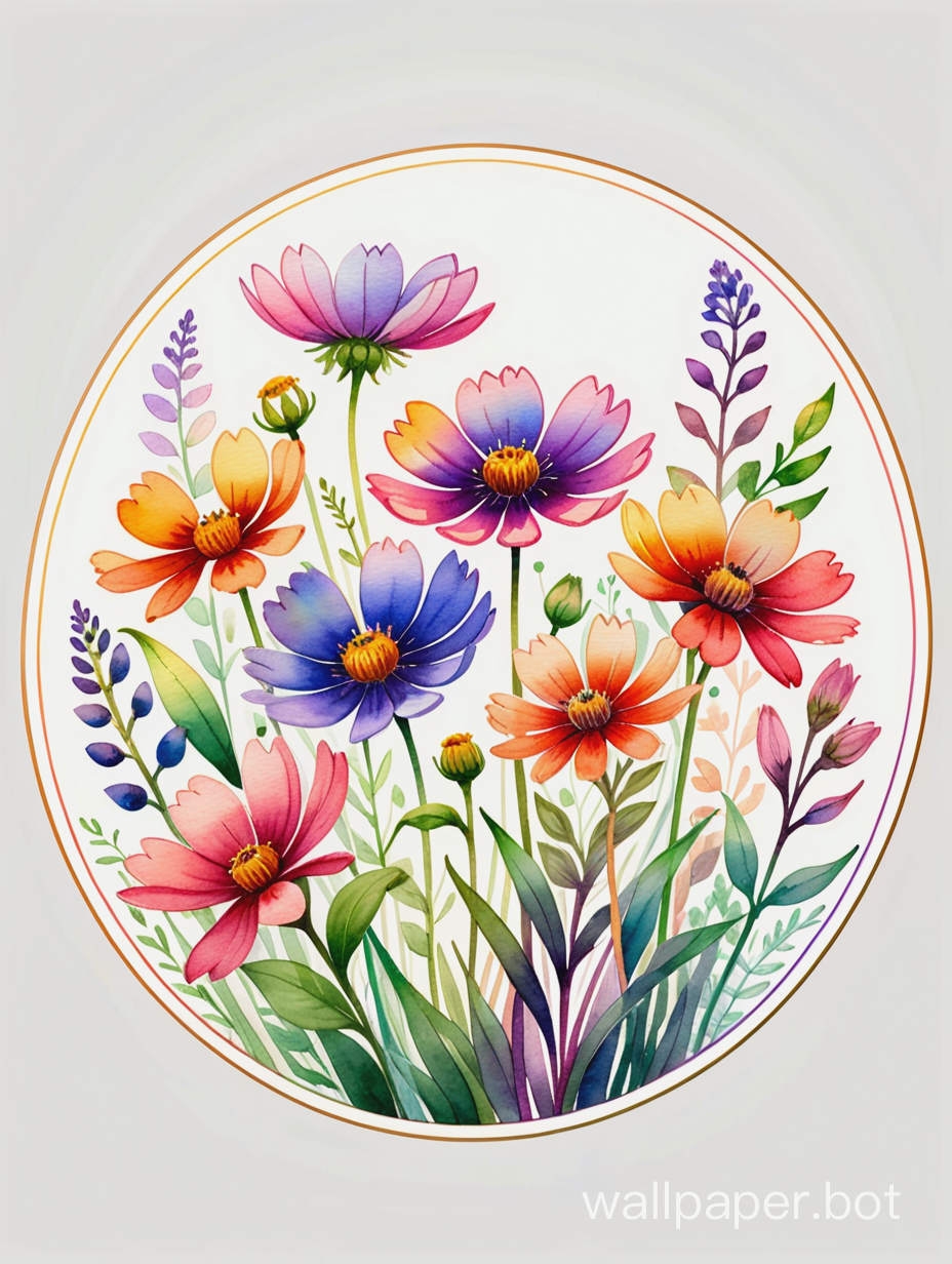 Amazing wildflower logo, masterpiece, circular, lineart, watercolor, hippercolored