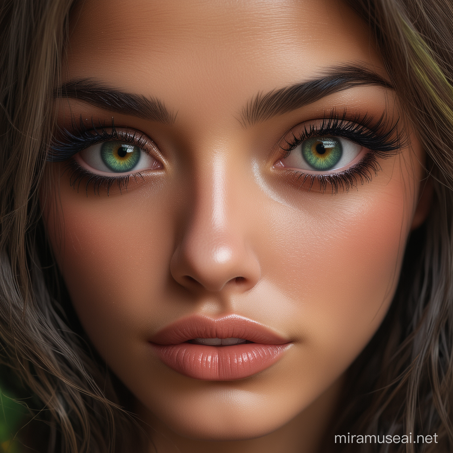 beautiful detailed green eyes, beautiful detailed lips, extremely detailed black face, long eyelashes, soft and glowing skin, flowing hair, serene expression, gentle smile, vibrant colors, realistic lighting, fine brush strokes, intricate details, high-resolution, lifelike textures, stunning background, ethereal atmosphere.