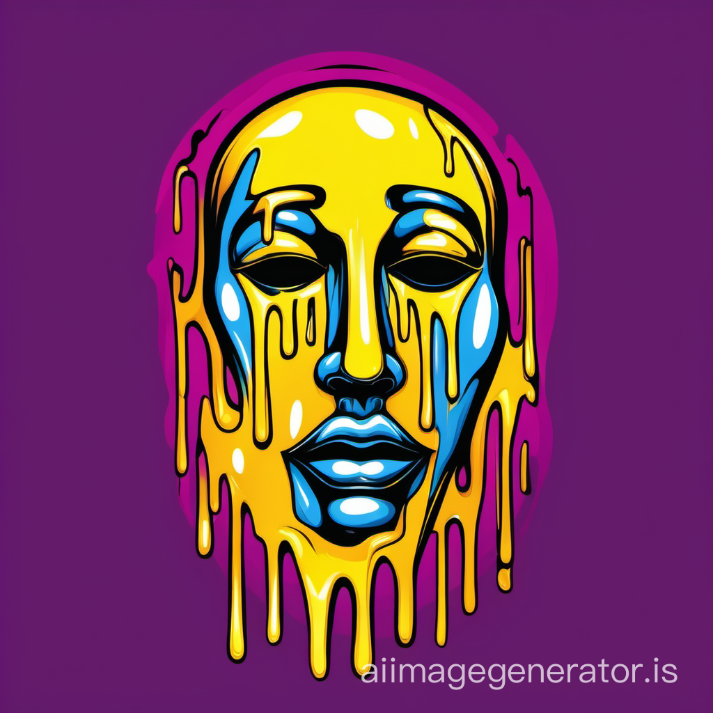 Abstract cartoonish pop art design of a melting human candle mask with sad expression, tshirt print design, with empty background 