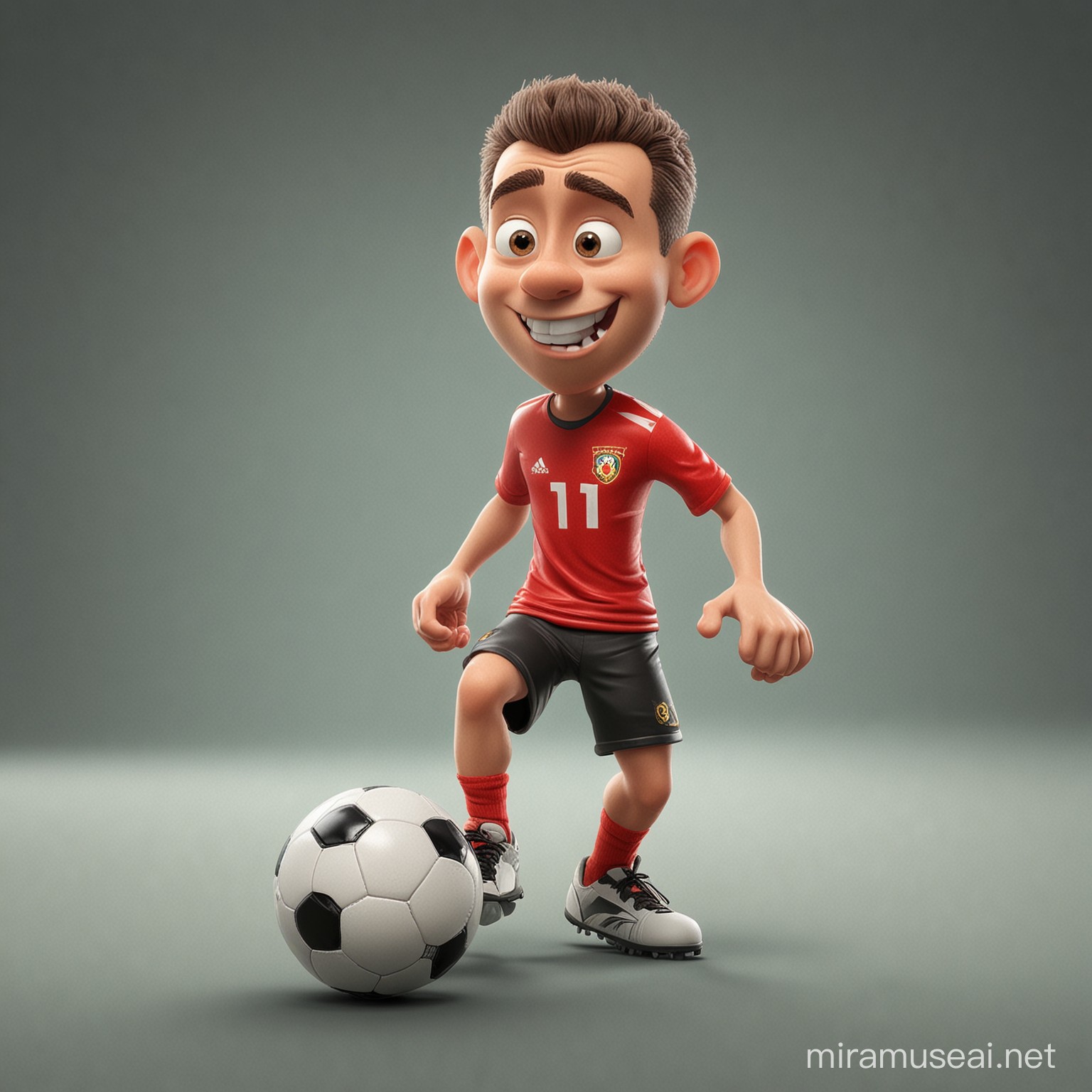 Cartoon Character Dribbling Soccer Ball with Playful Energy