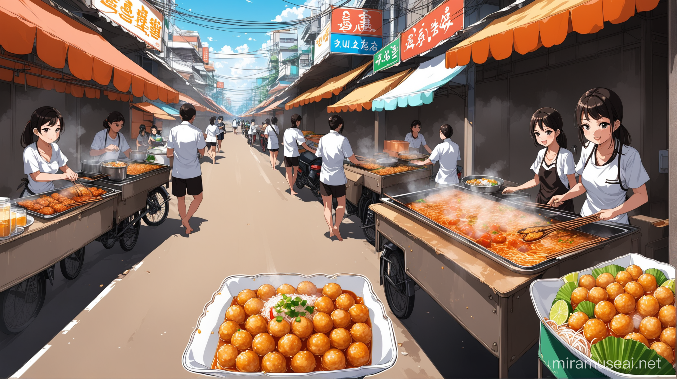 Colorful Thai Street Food Market in Anime Style