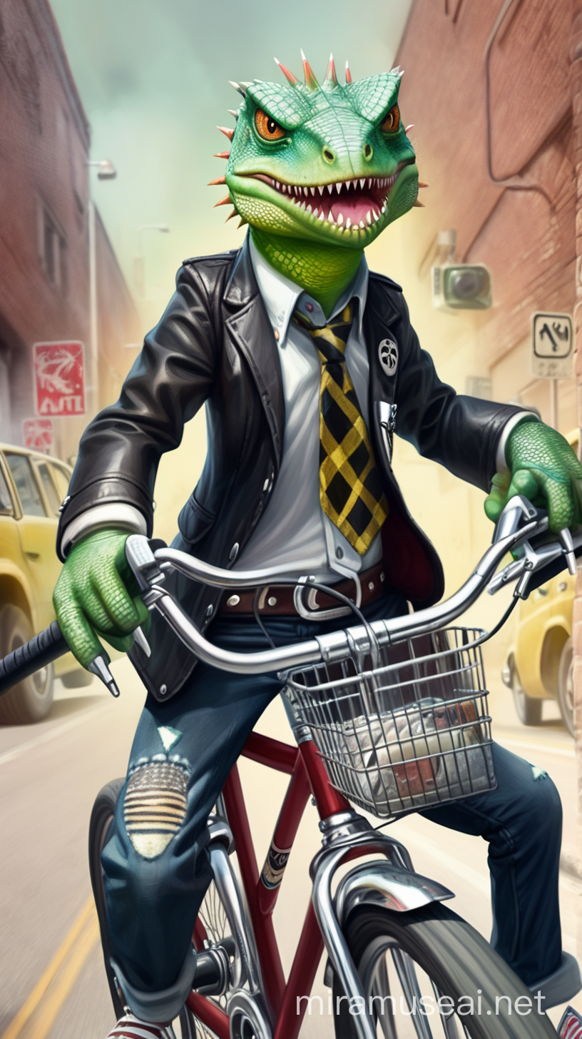 Angry Punk rock lizard bicycle gang