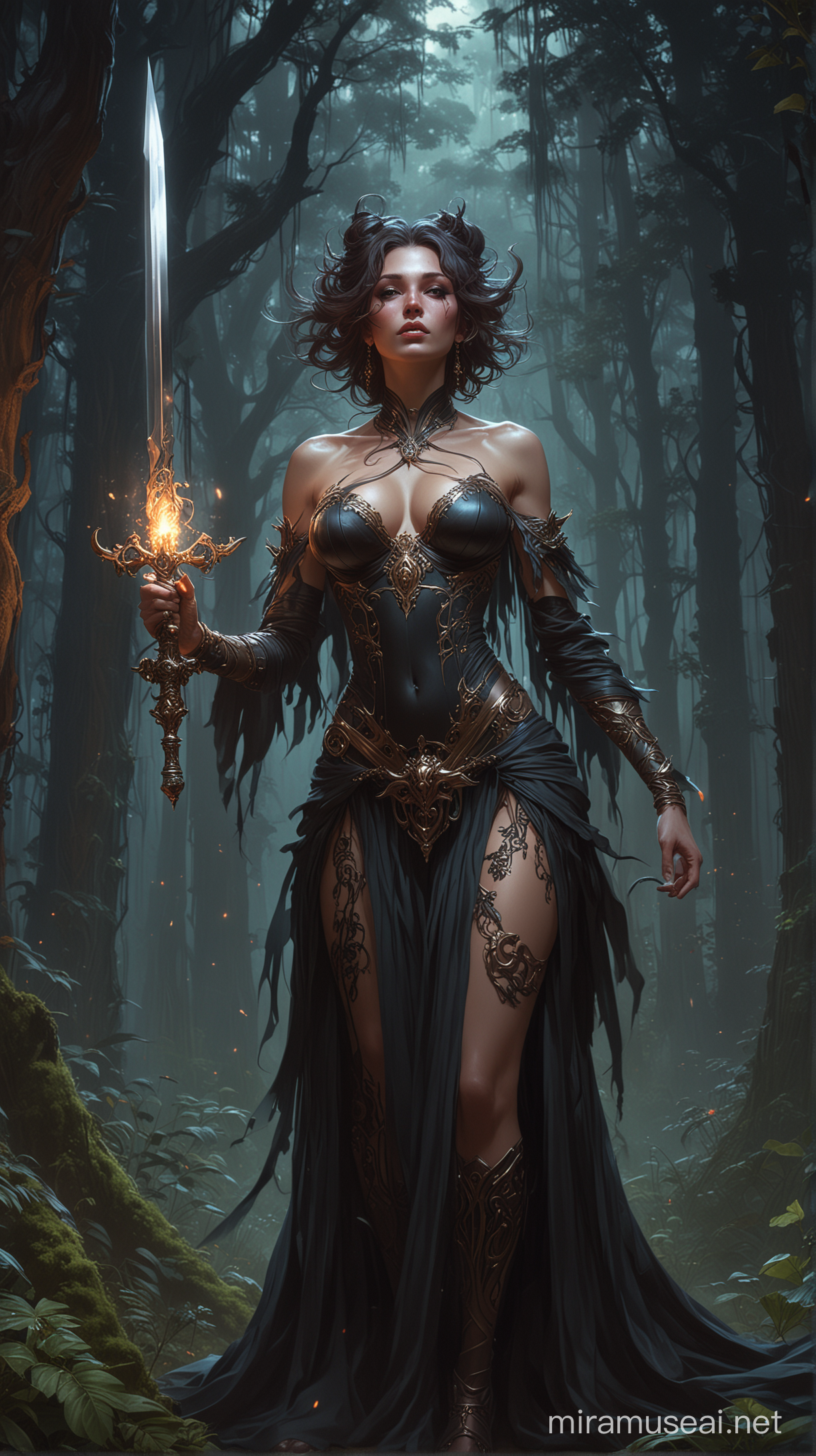 grotesque human monster, night horror. intricate, elegant, highly detailed, digital painting, artstation, concept art, smooth, sharp focus, illustration, art ((artgerm)) and Greg Rutkowski! and ((Alphonse Mucha)), heavily influenced by Frank Frazetta and Boris Vallejo, glowing sword in hand, dark forest, dark palace