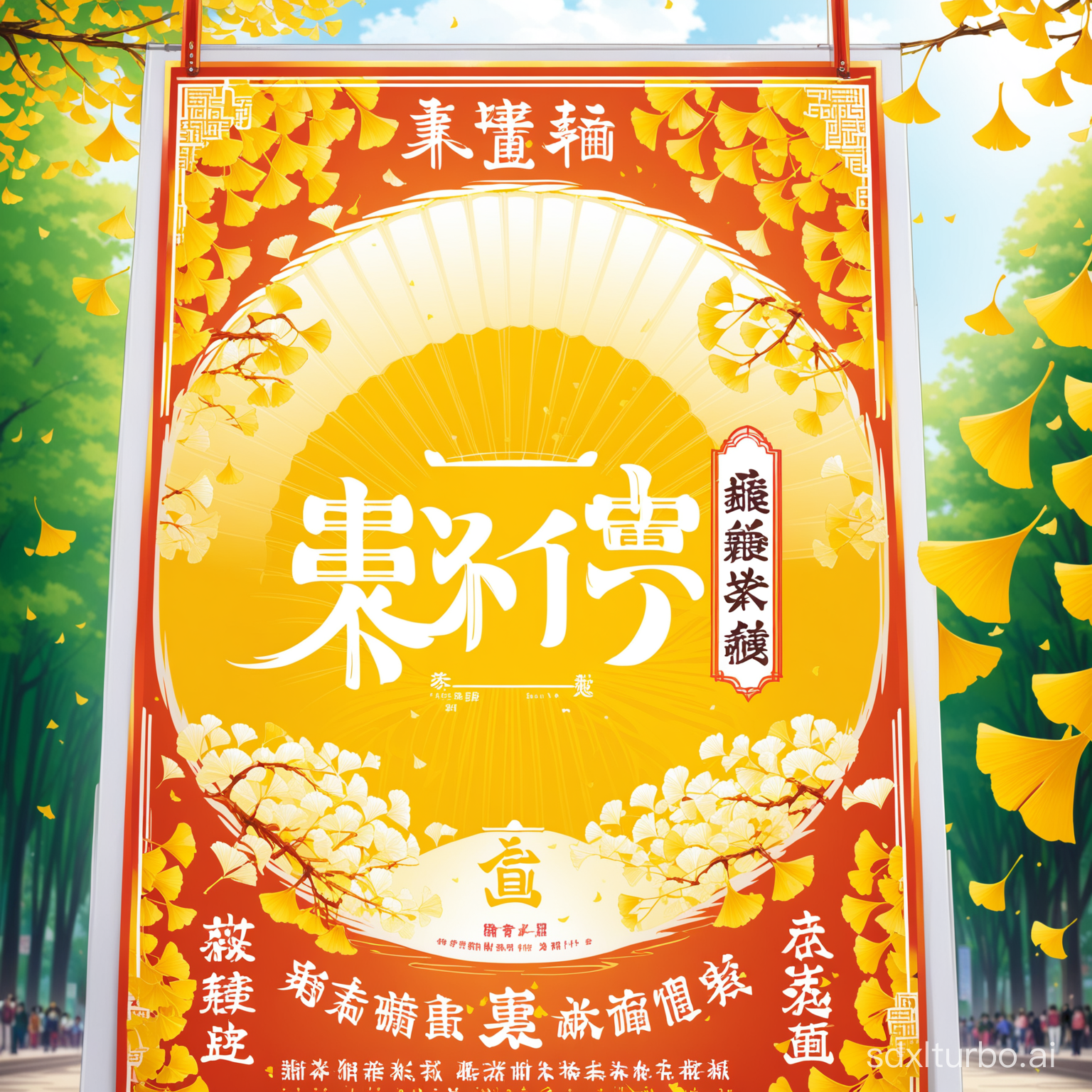 Student Festival poster with a few ginkgo biloba elements,and print 学生节in the middle