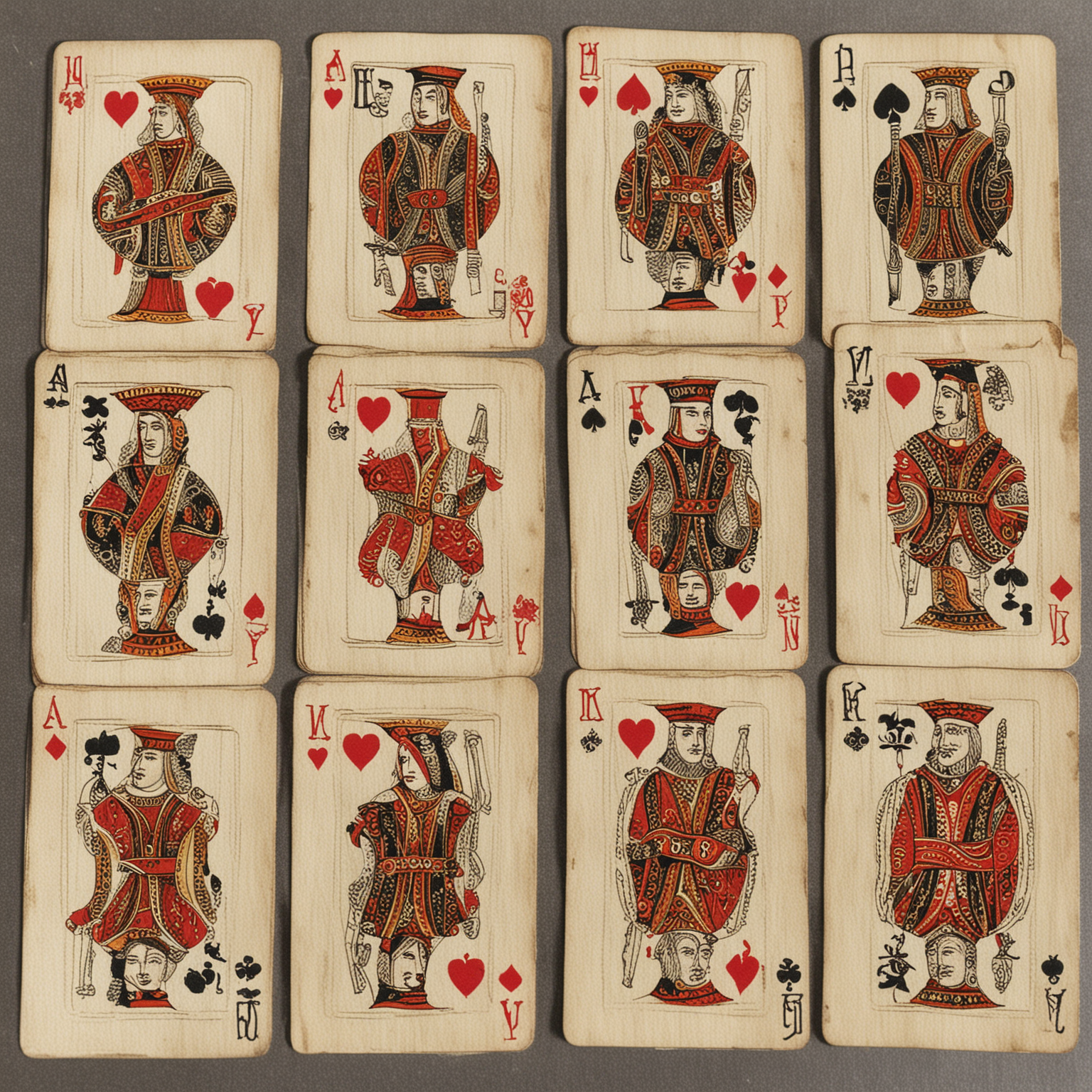 Vintage Playing Cards Spread on Wooden Table