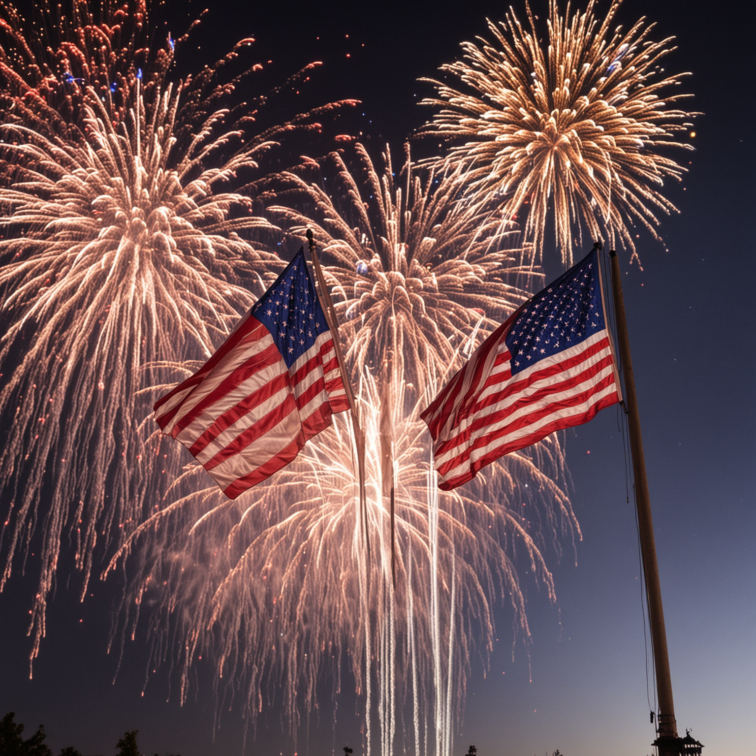 Celebratory Flags and Fireworks Display