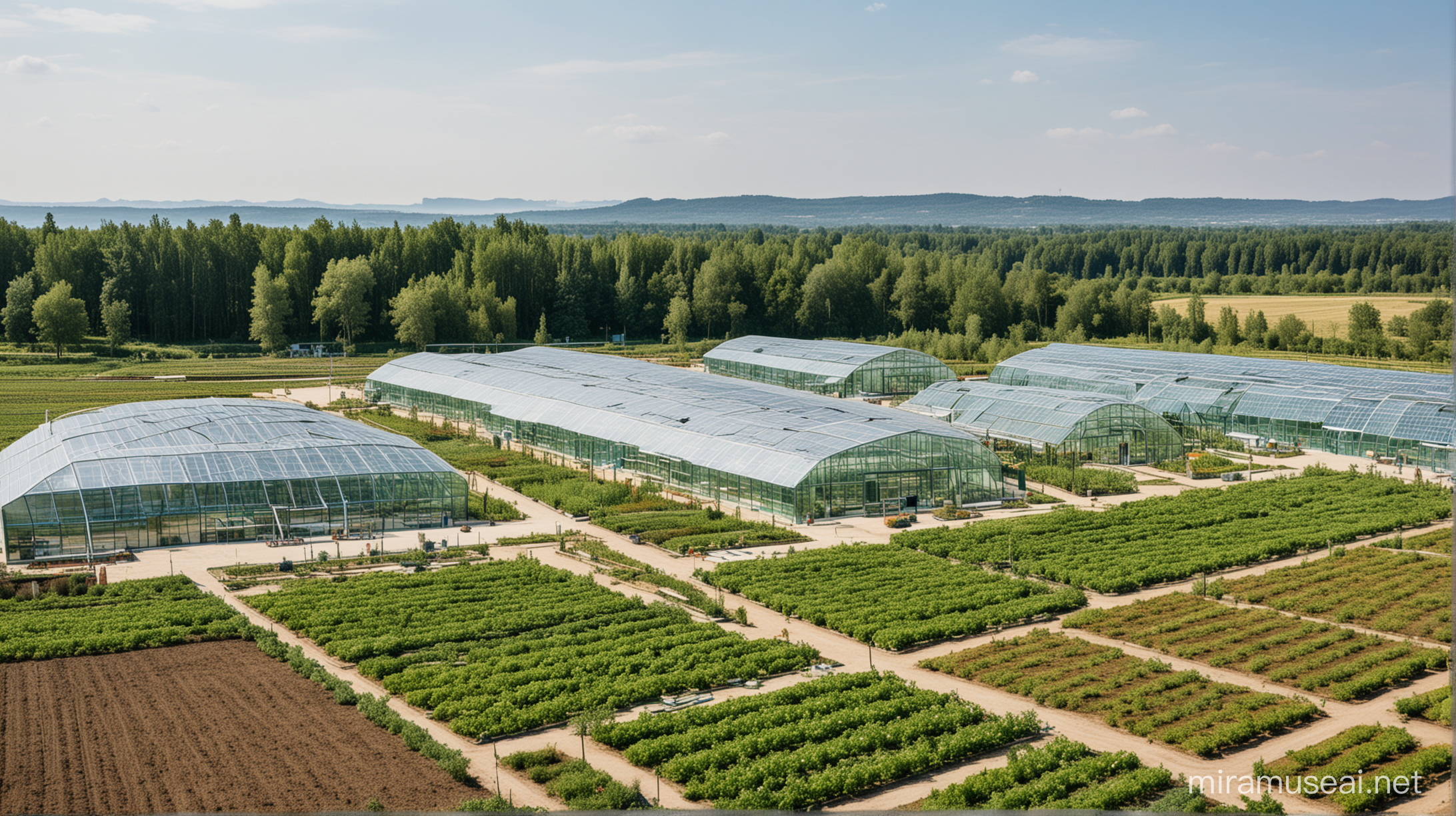 a modern agriculture park with green houses