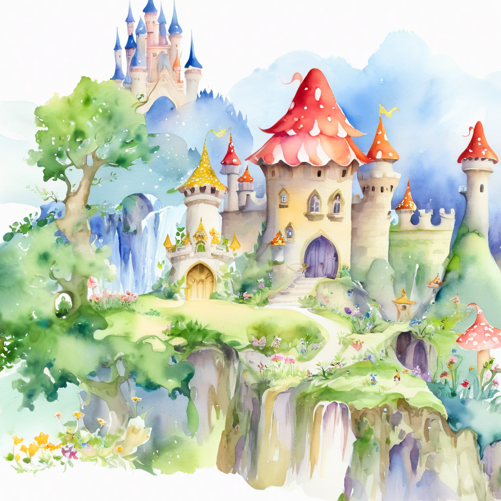 Enchanting Watercolor Illustration of a Magical Fairy Kingdom
