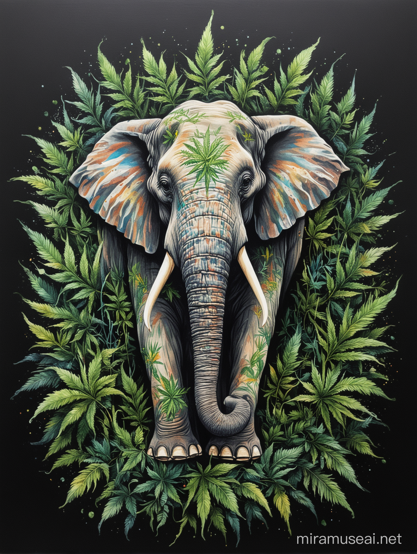 Colorful Rastafarian Elephant Art Vibrant MarijuanaThemed Pachyderm