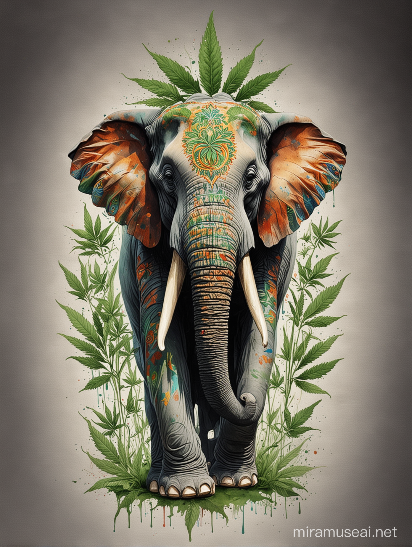 Colorful Rastafarian Elephant Art Vibrant MarijuanaInspired Pachyderm Painting