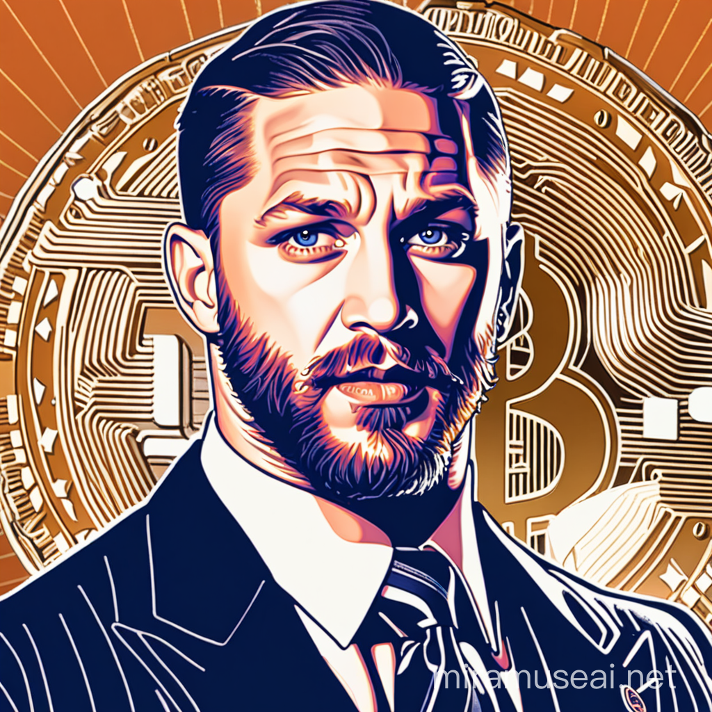 Tom Hardy is at the Bitcoin halving event, retro style artwork