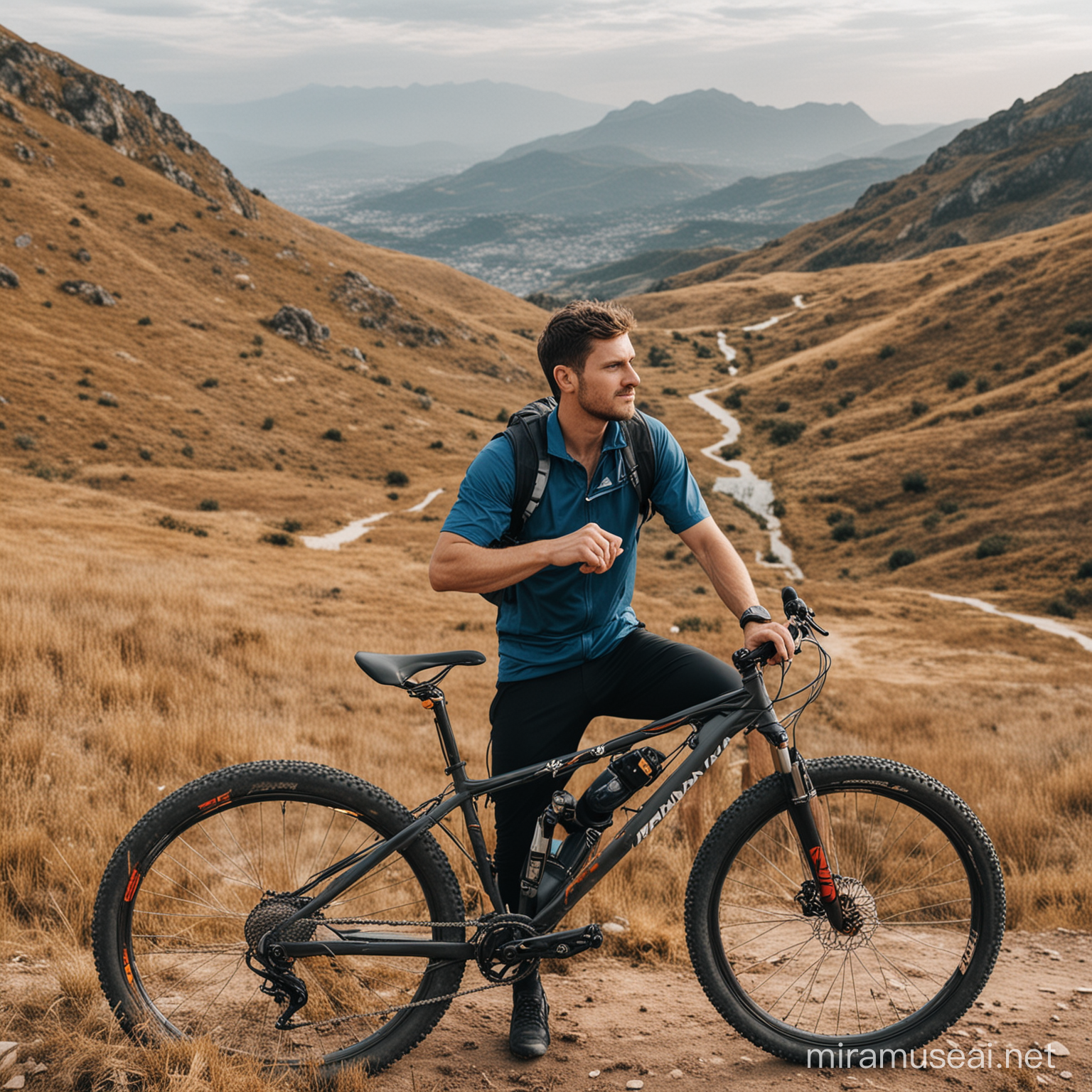 man sitting on mountain bike