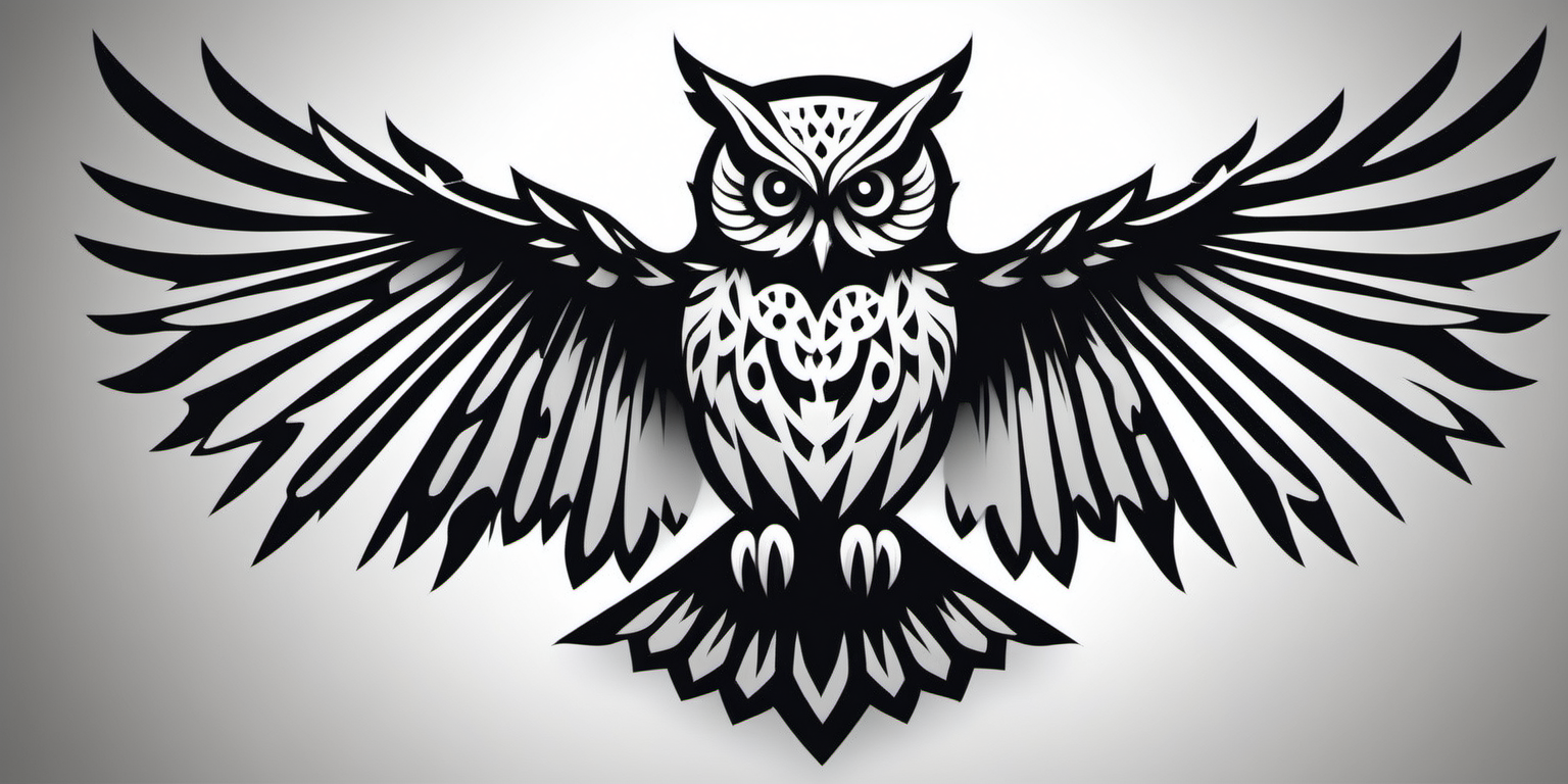 Steel Owl Sculpture Majestic Vector Art with Open Wings