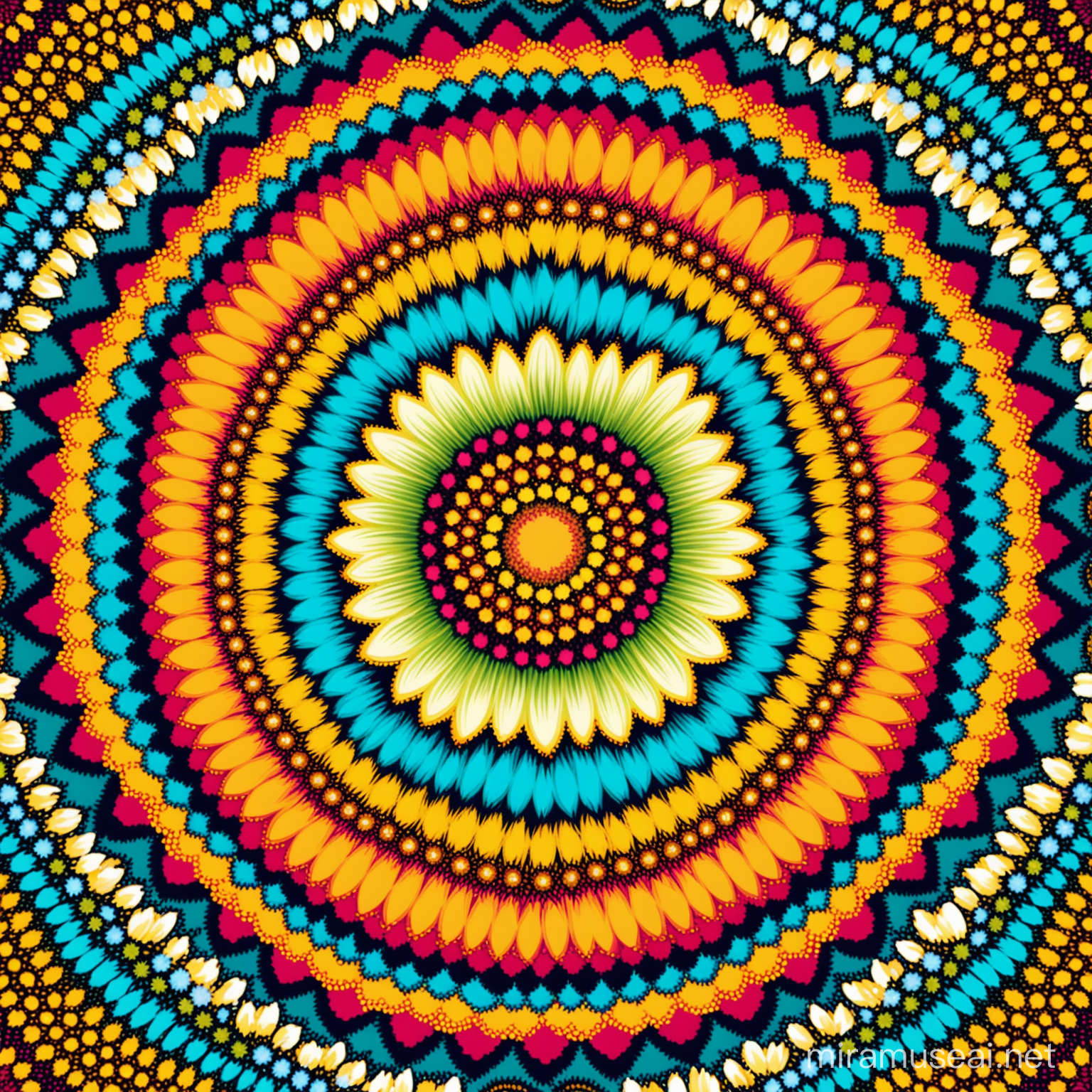 Vibrant Flower Mandala Pattern in Psychedelic Colors