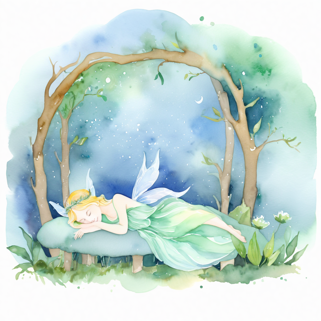 Dreamy Watercolor Illustration of a Slumbering Fairy