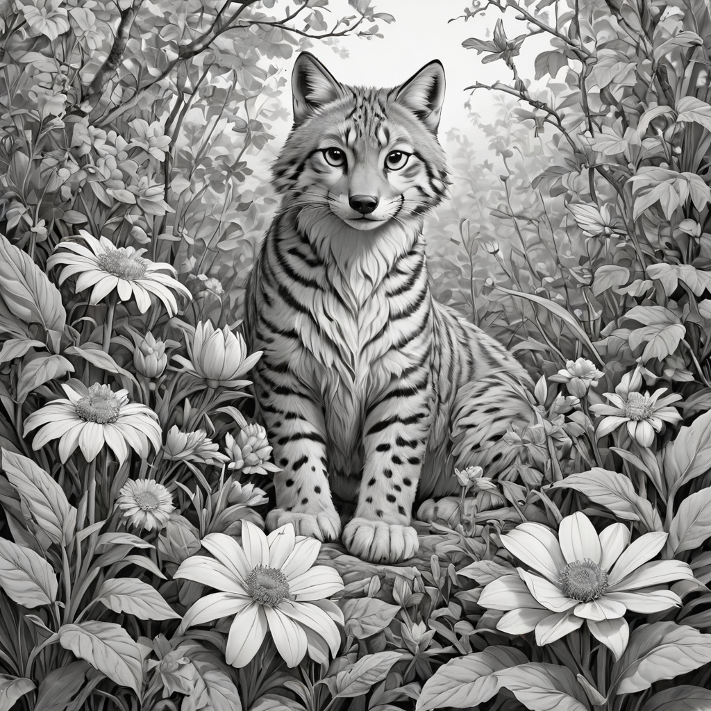 Detailed Flora and Fauna Line Art for Coloring Book
