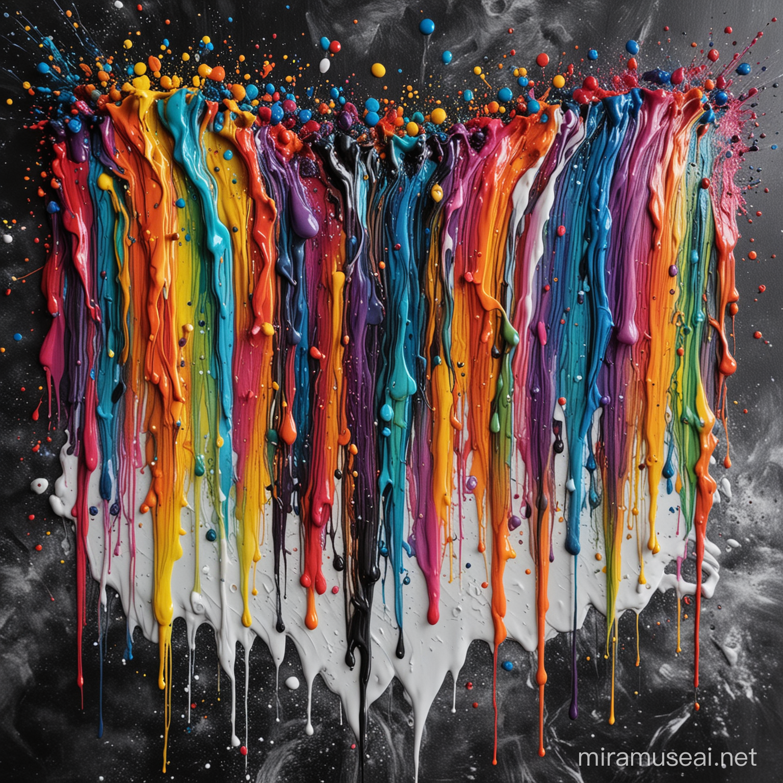 Vibrant Rainbow Dutch Pour Amidst Monochromatic Acrylic Pouring Background