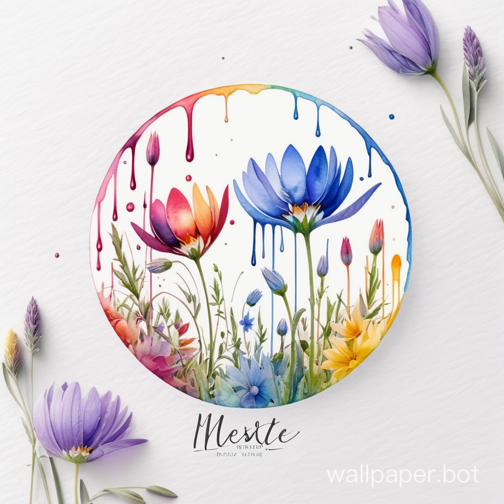 logo, masterpiece, cricle logo, wildflowers, minimalistic watercolor dripping art, hipperdetailed, dream color scale