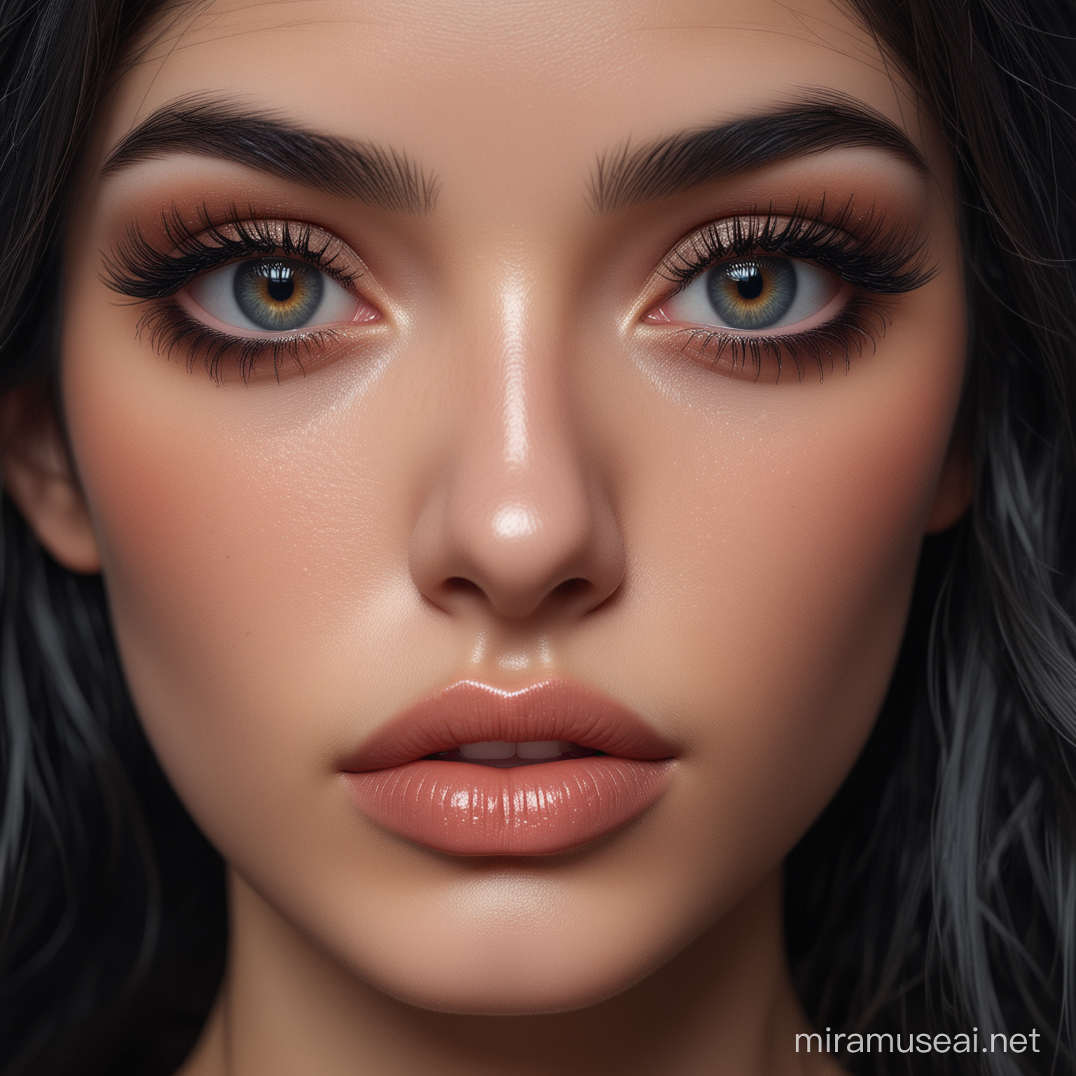 Hyper realistic ethereal fantasy, beautiful detailed black eyes, beautiful detailed lips, detailed stunning square slight fat face, long eyelashes, soft and glowing skin, straight long black hair, serene expression, gentle smile, vibrant colors, realistic lighting, fine brush strokes, intricate details, high-resolution, lifelike textures, stunning background, ethereal atmosphere., photo, illustration, cinematic, poster