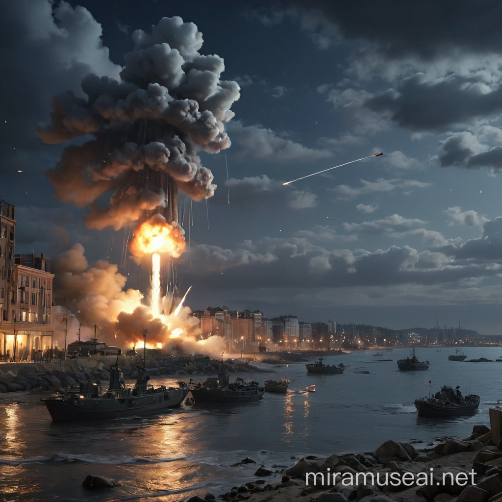 Urban Coastal Cityscape Wartime Ambience with Distant Explosions