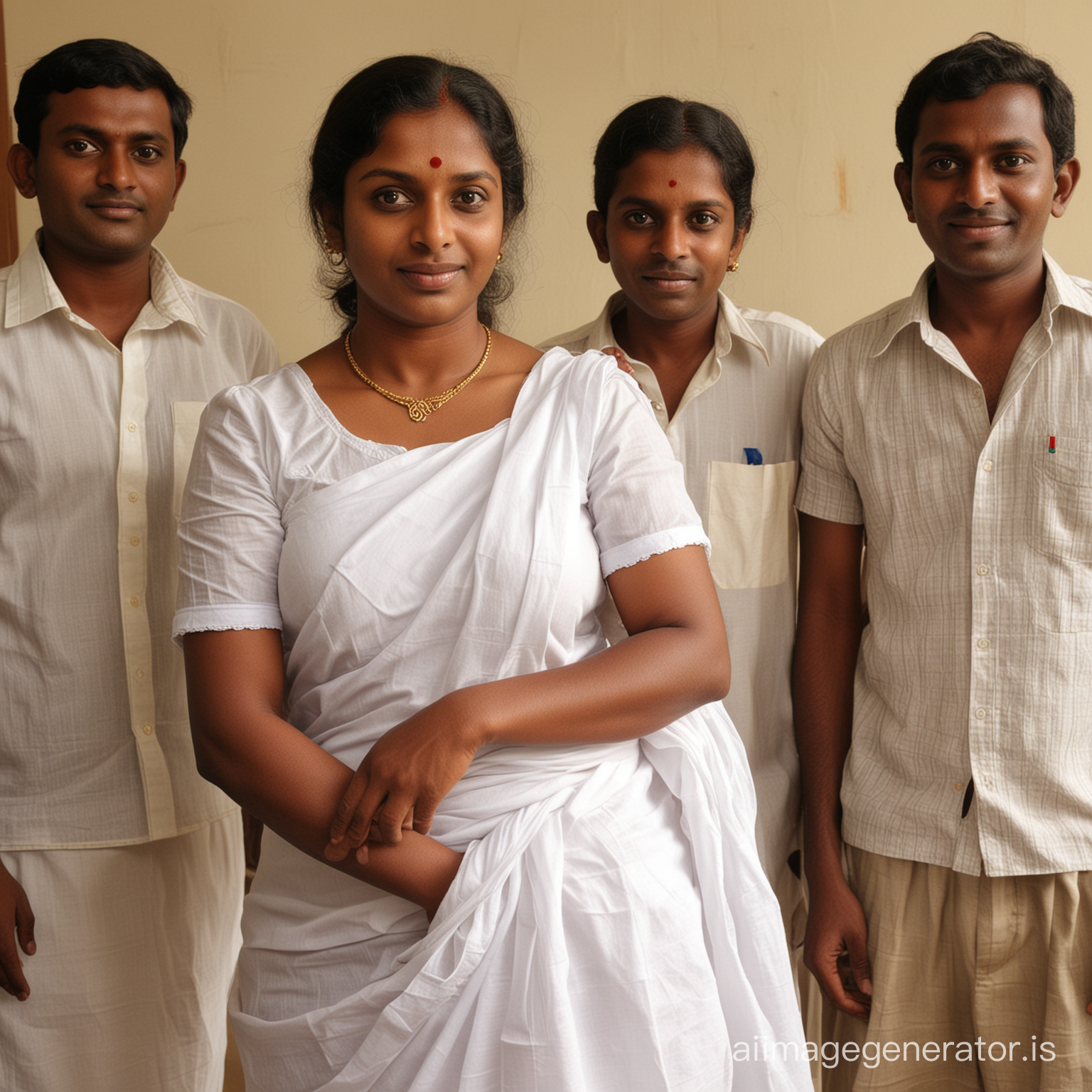 kerala mom aged 45 dark skinned wearing petticot, with boys