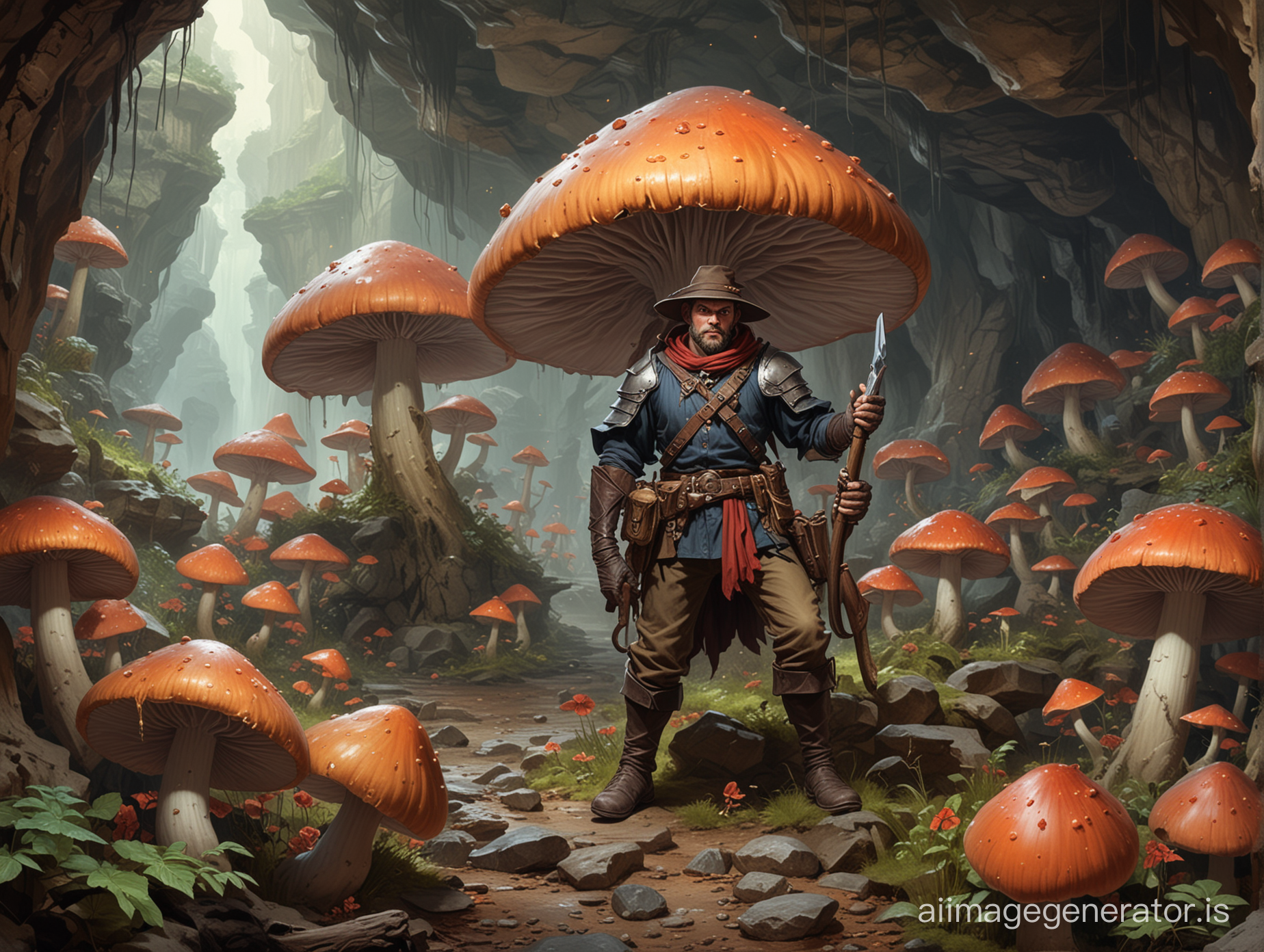DnD roper in a cave of giant mushrooms