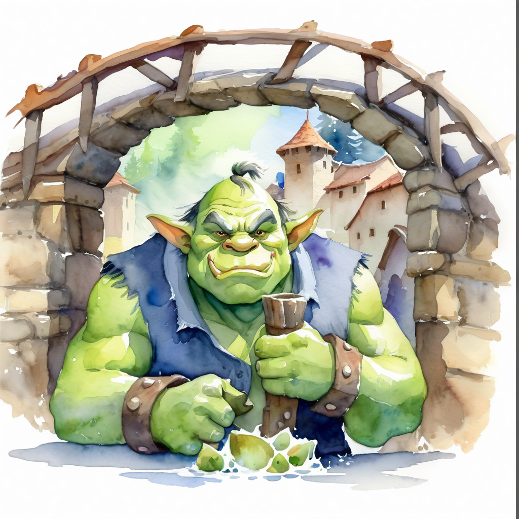 Enigmatic Ogre in Tranquil Watercolor